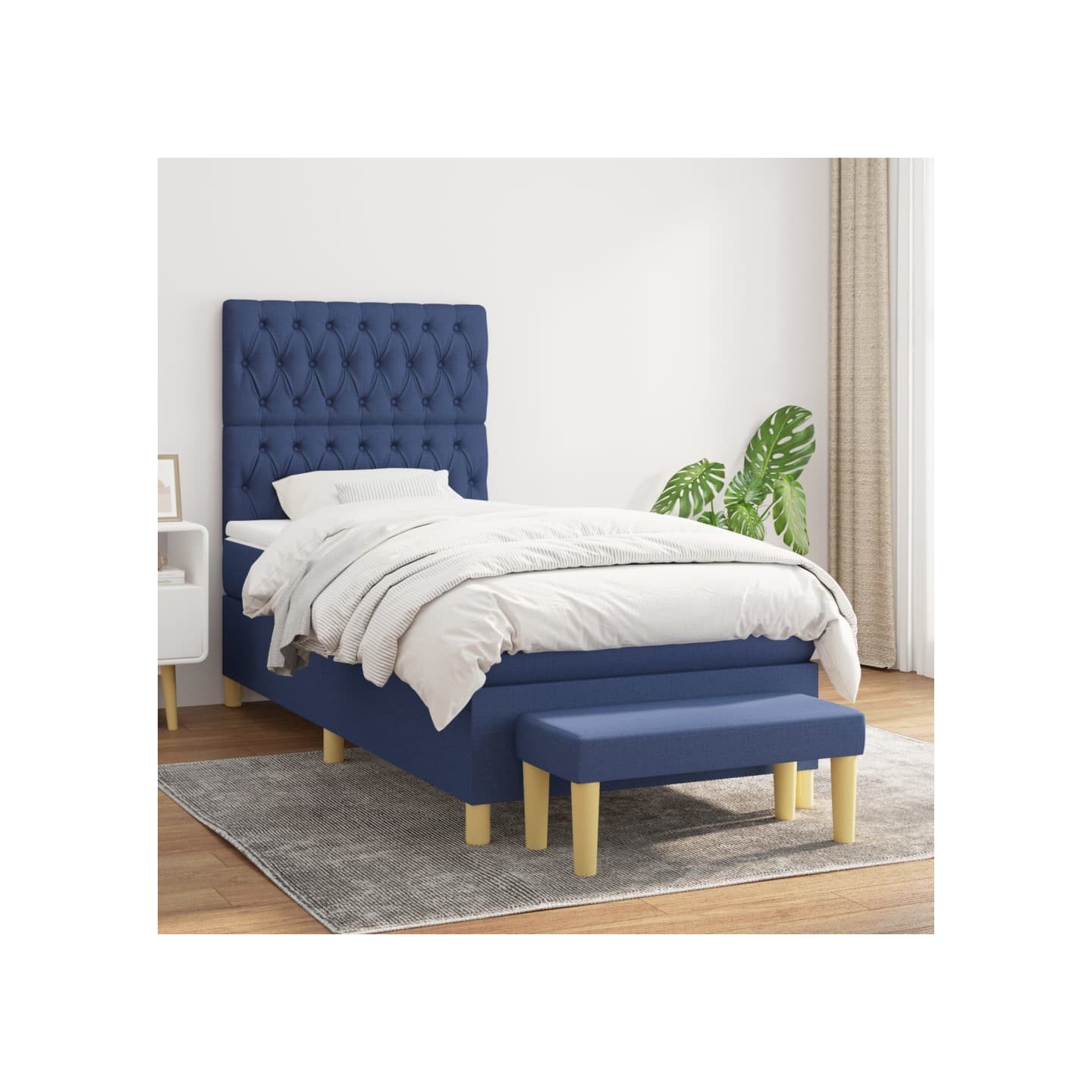 Sommier à lattes de lit avec matelas Bleu 90x190 cm Tissu