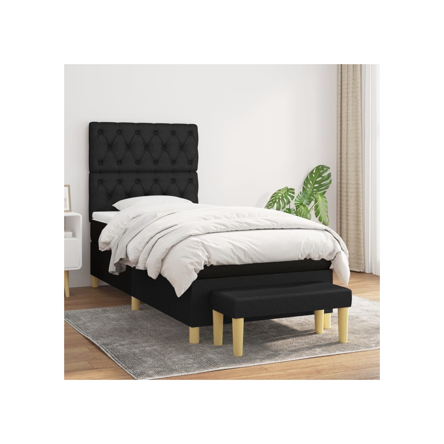Sommier à lattes de lit et matelas Noir 80x200 cm Tissu