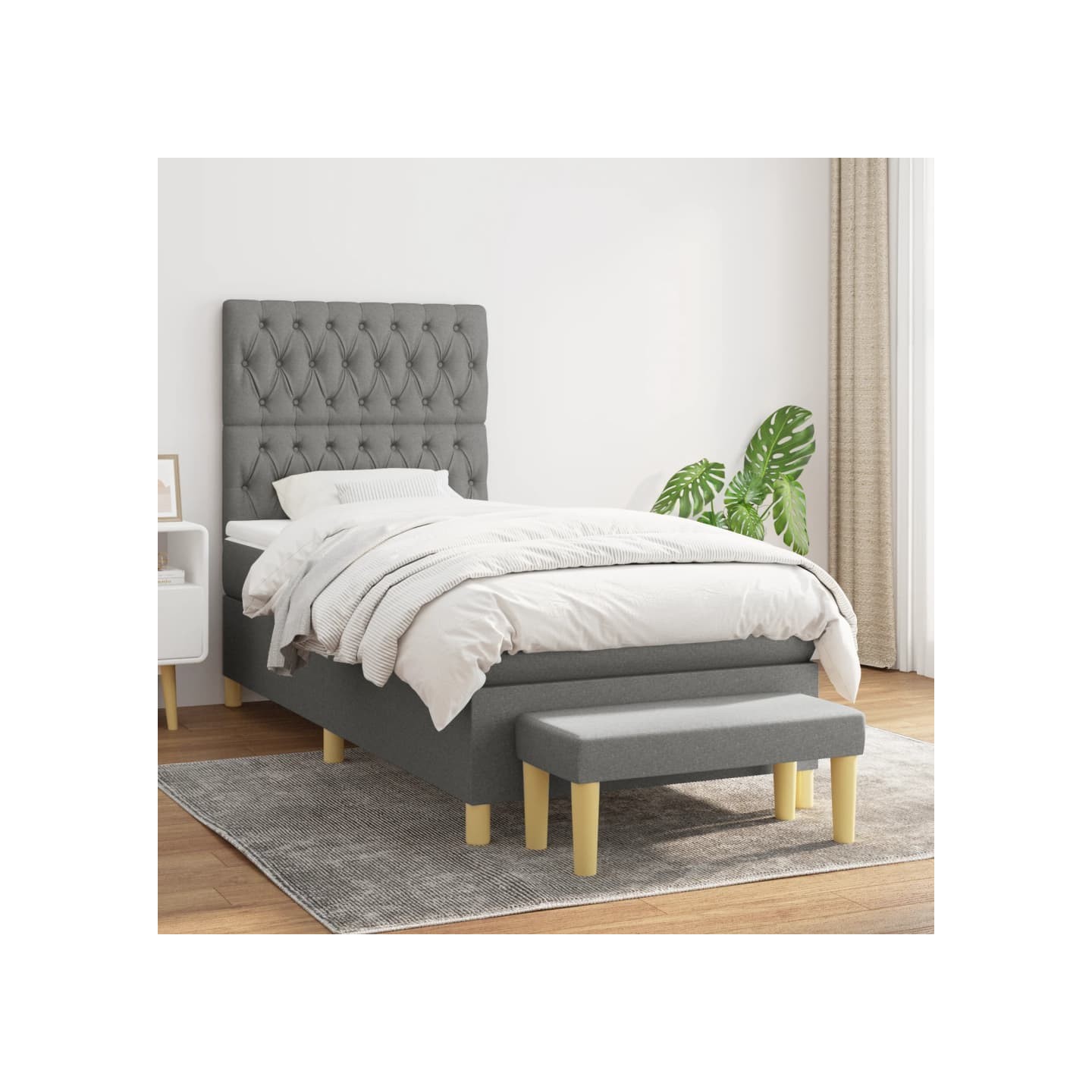 Sommier à lattes de lit et matelas Gris foncé 90x190 cm Tissu