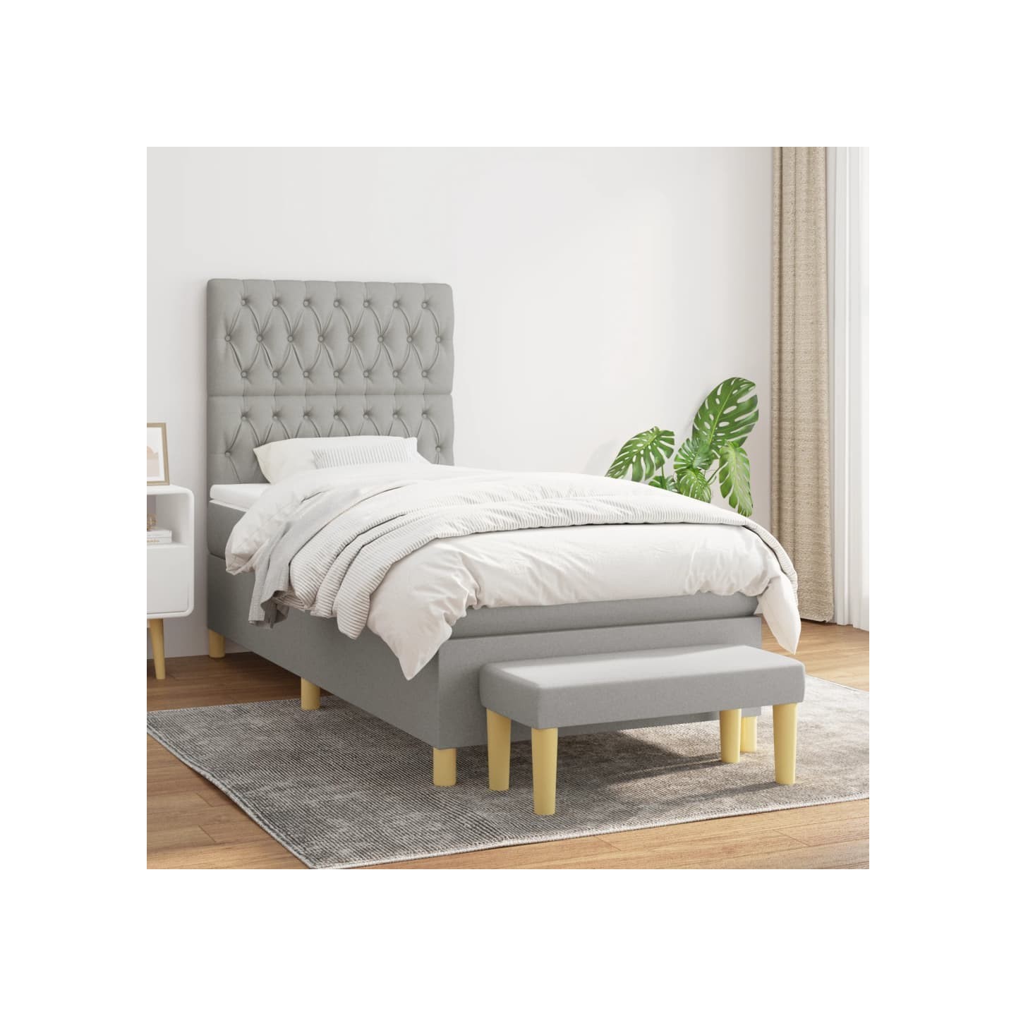 Sommier à lattes de lit avec matelas Gris clair 90x200 cm Tissu