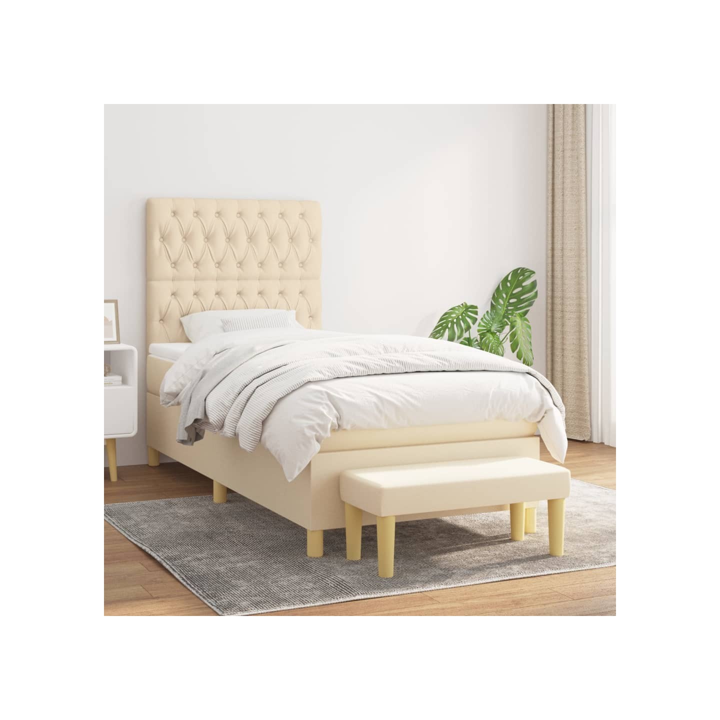 Sommier à lattes de lit avec matelas Crème 90x200 cm Tissu
