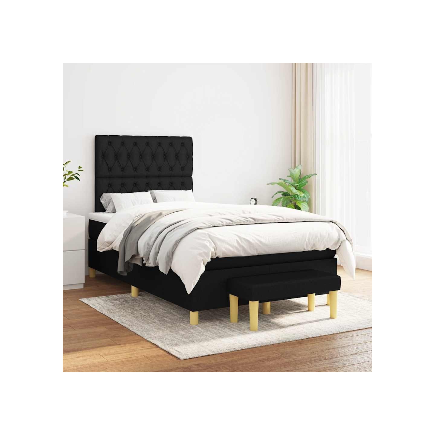 Sommier à lattes de lit avec matelas Noir 120x200 cm Tissu