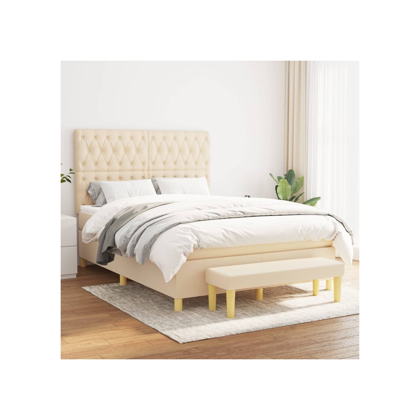 Sommier à lattes de lit avec matelas Crème 140x200 cm Tissu