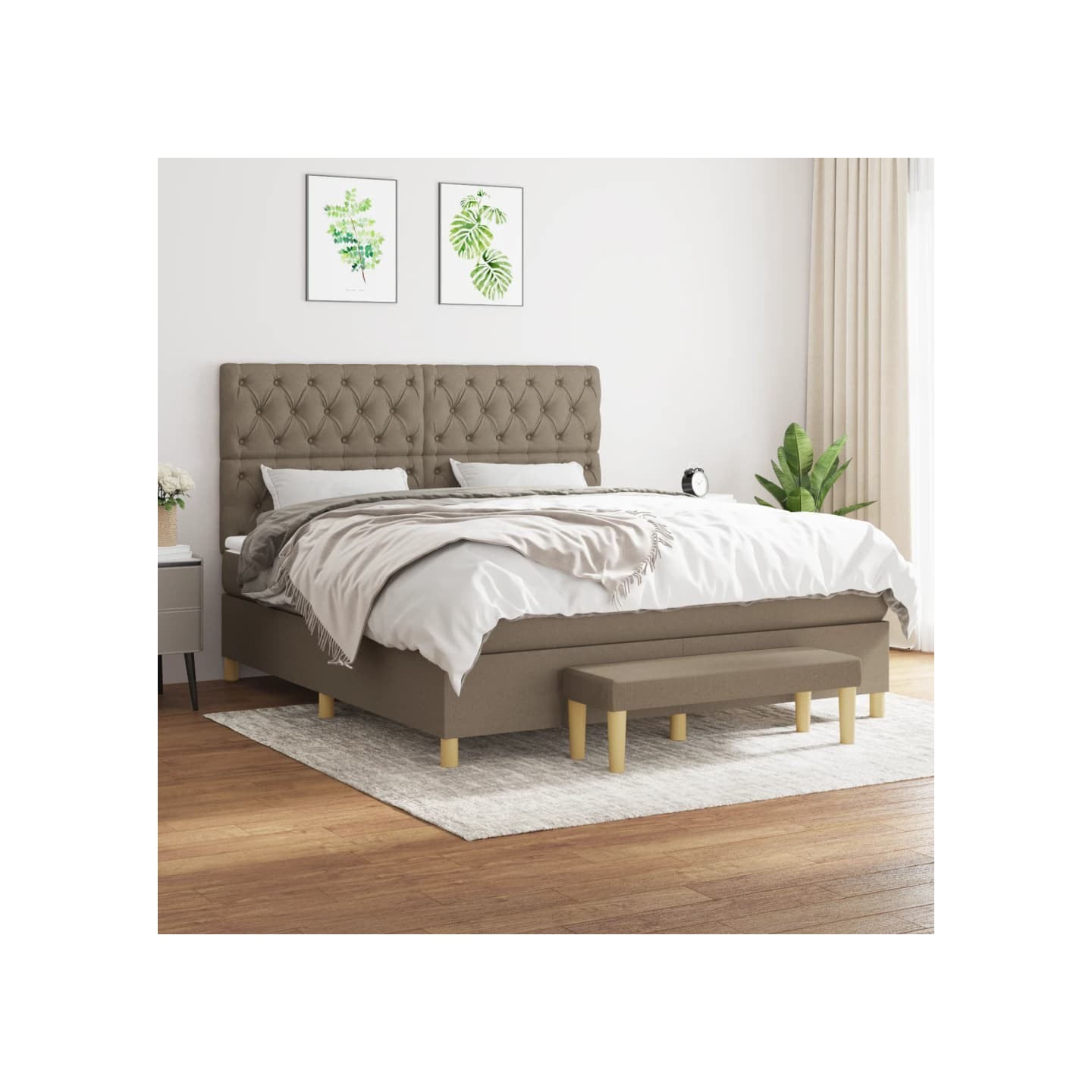 Sommier à lattes de lit avec matelas Taupe 160x200 cm Tissu