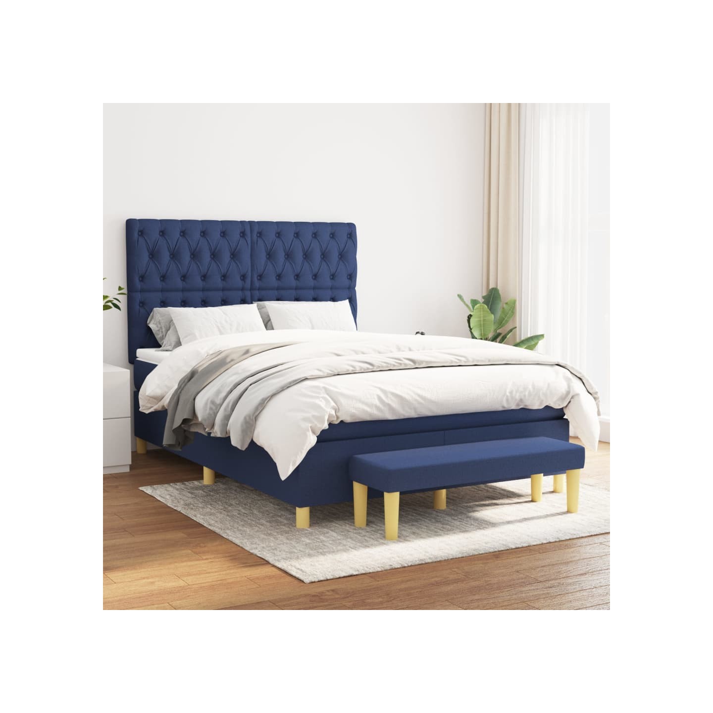 Sommier à lattes de lit avec matelas Bleu 140x200 cm Tissu