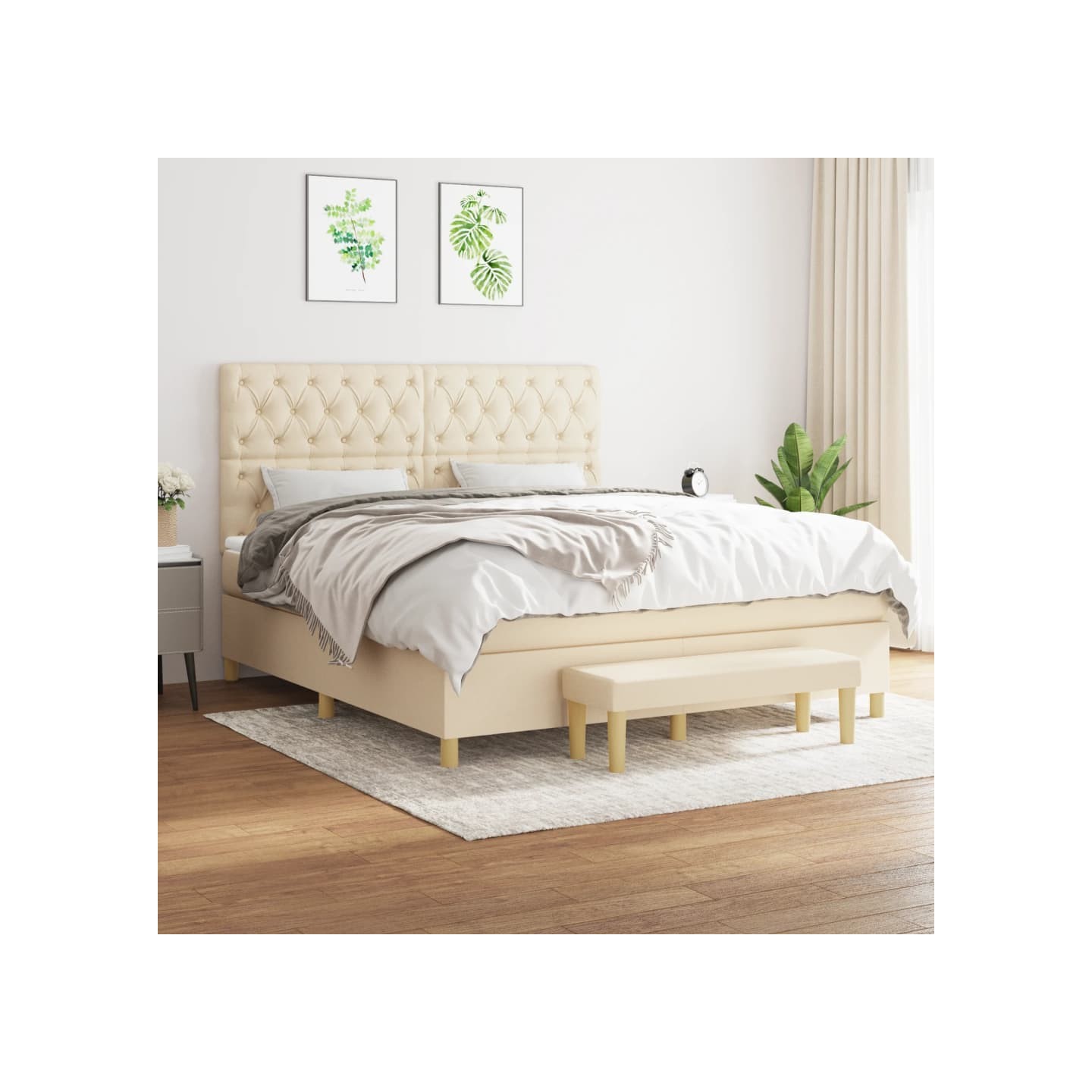 Sommier à lattes de lit avec matelas Crème 160x200 cm Tissu