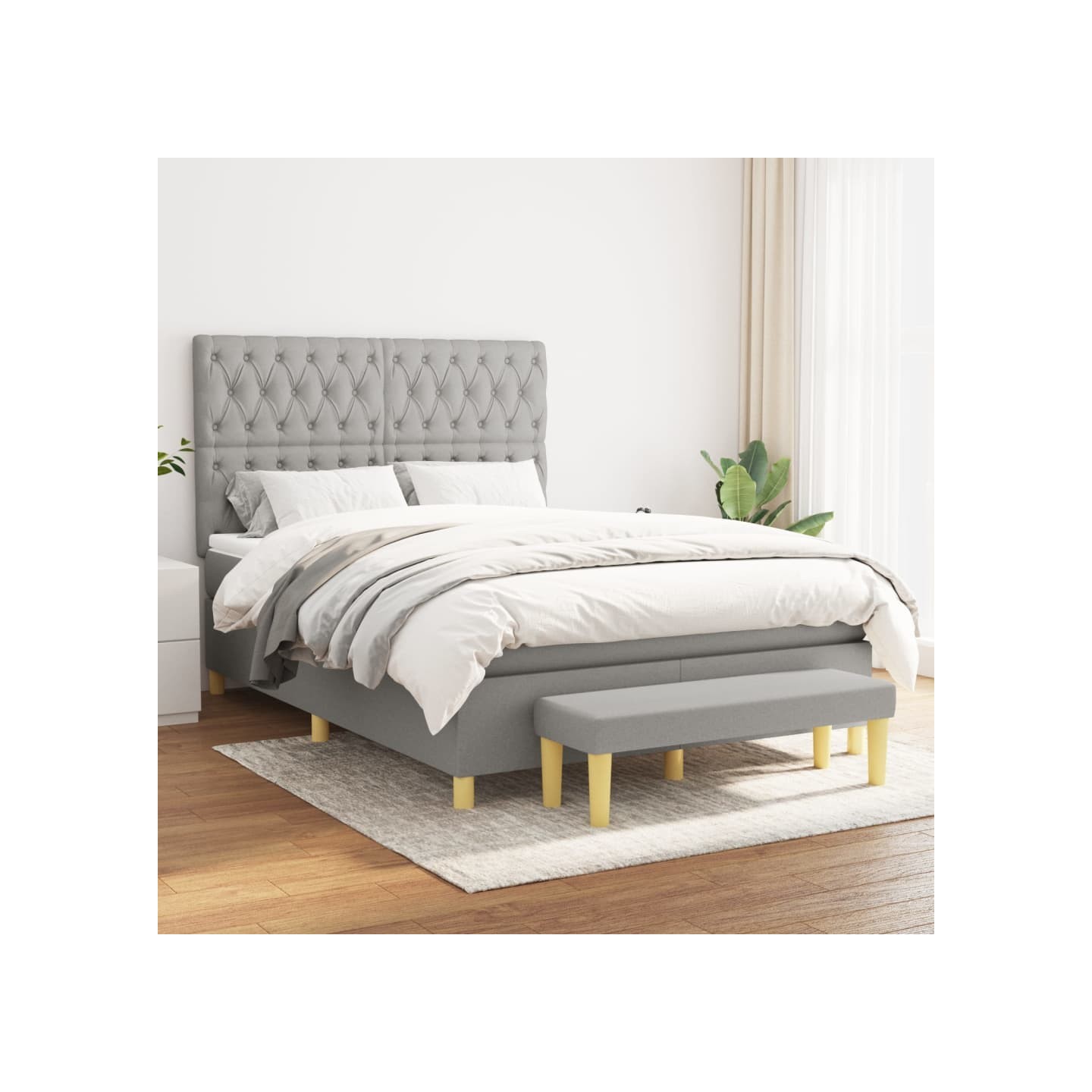 Sommier à lattes de lit avec matelas Gris clair 140x190cm Tissu