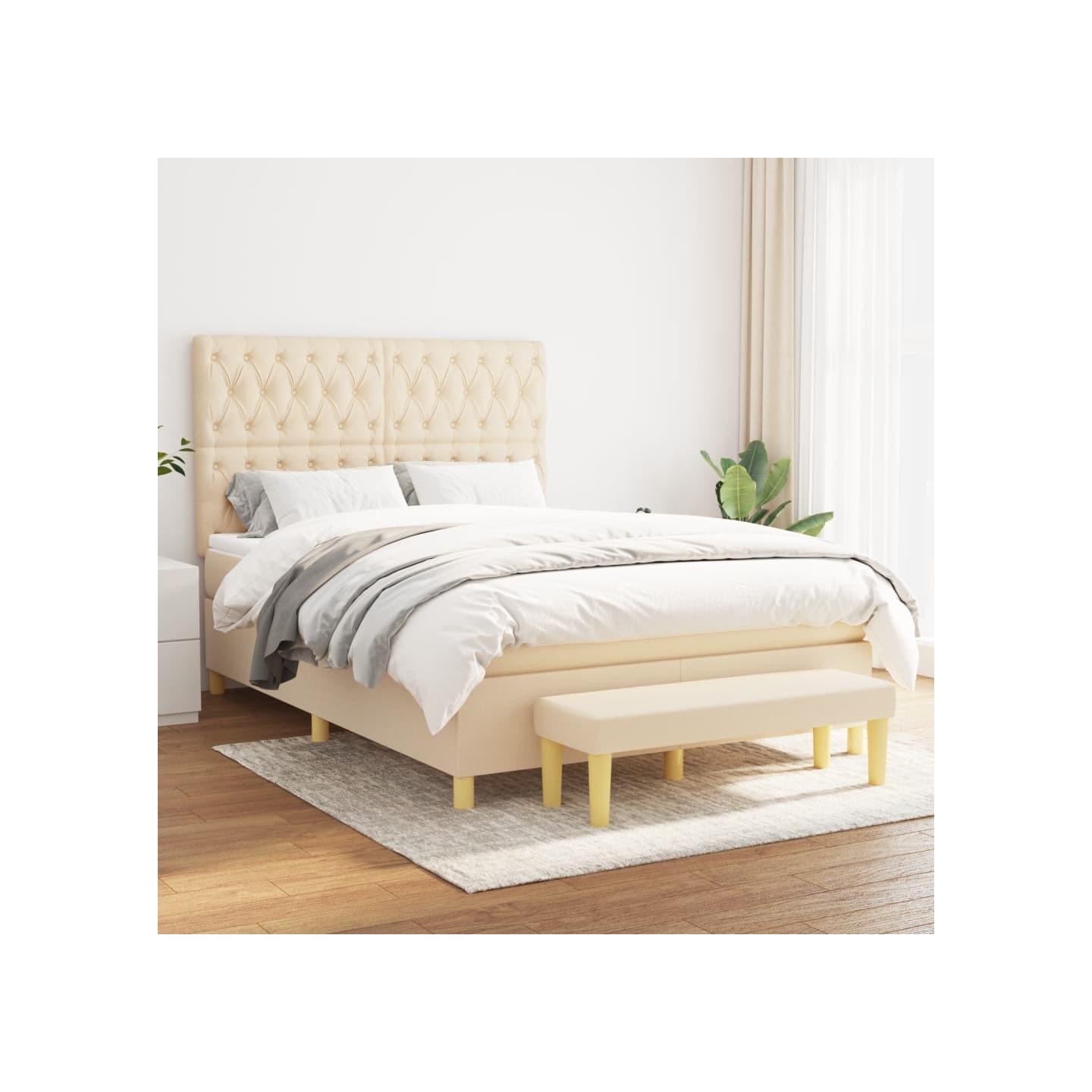 Sommier à lattes de lit avec matelas Crème 140x190 cm Tissu