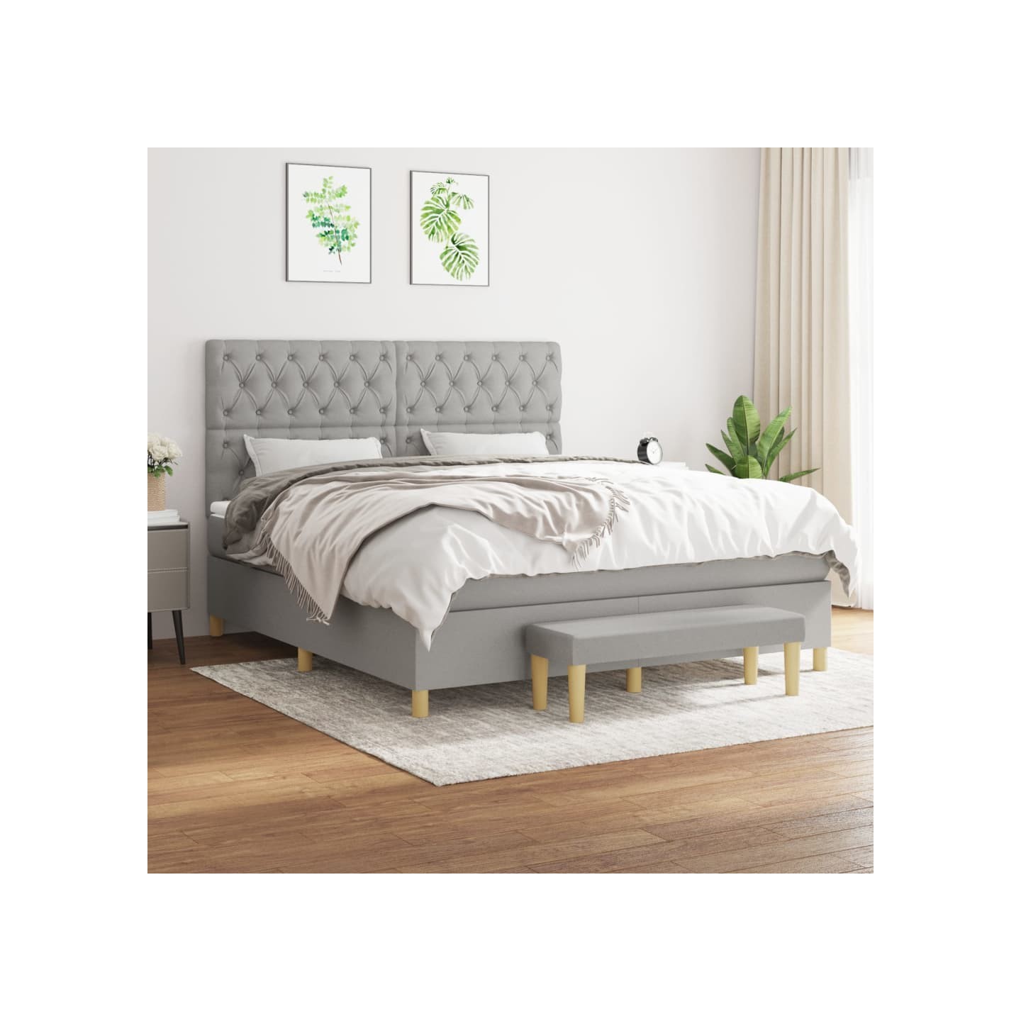 Sommier à lattes de lit avec matelas Gris clair 160x200cm Tissu