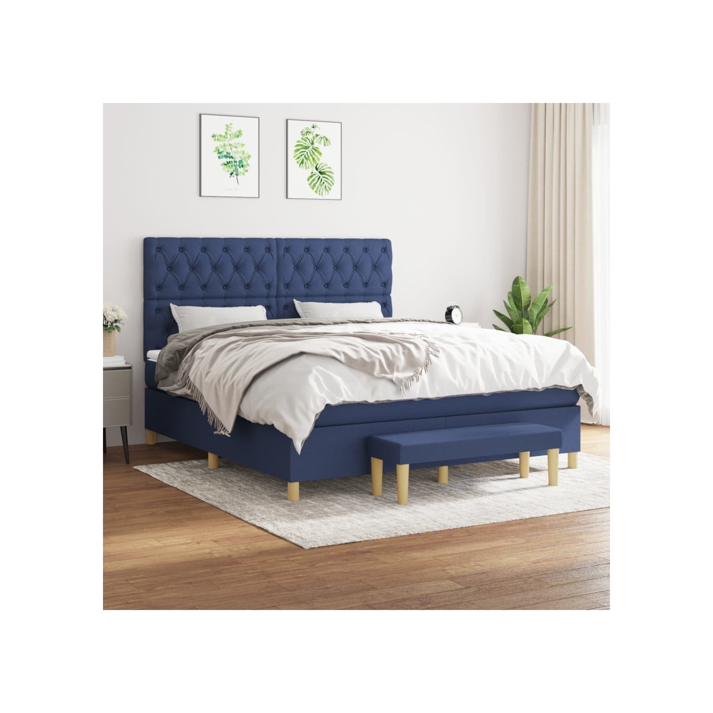 Sommier à lattes de lit avec matelas Bleu 160x200 cm Tissu