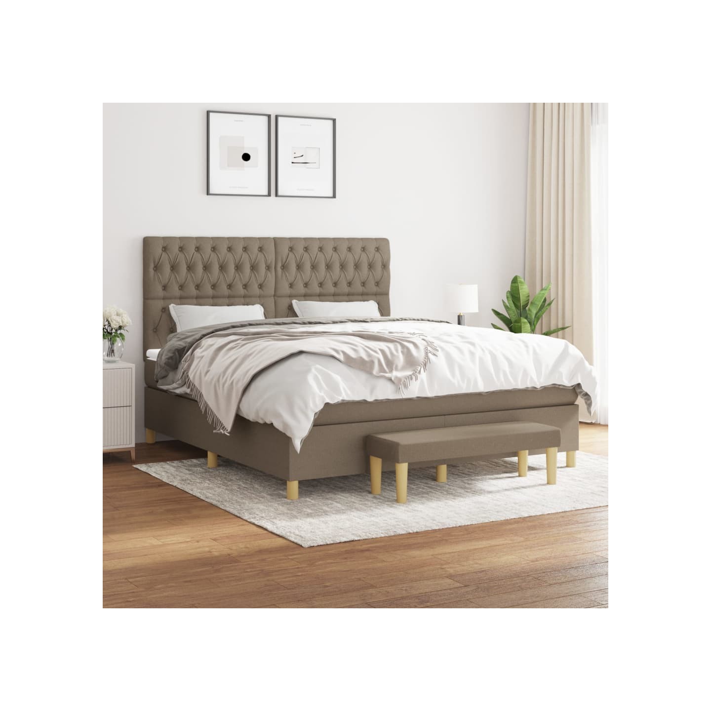 Sommier à lattes de lit avec matelas Taupe 180x200 cm Tissu