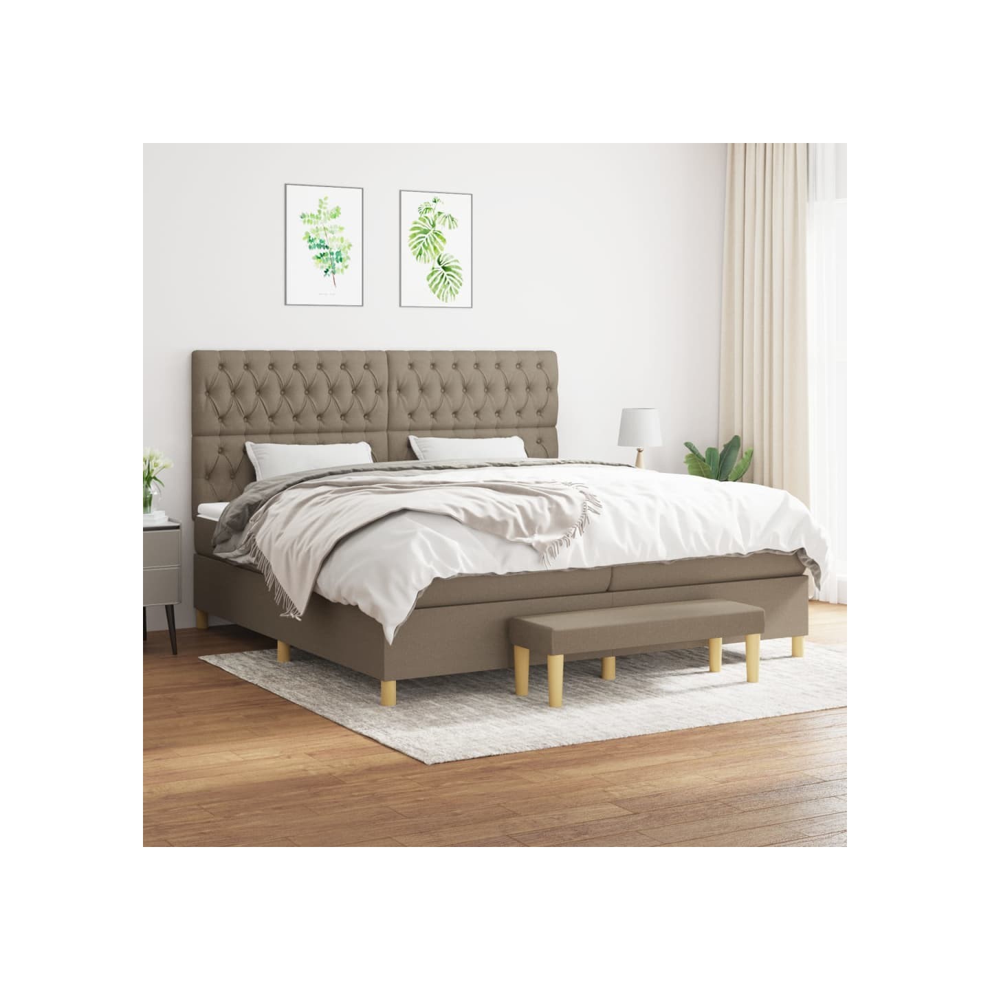 Sommier à lattes de lit avec matelas Taupe 200x200 cm Tissu