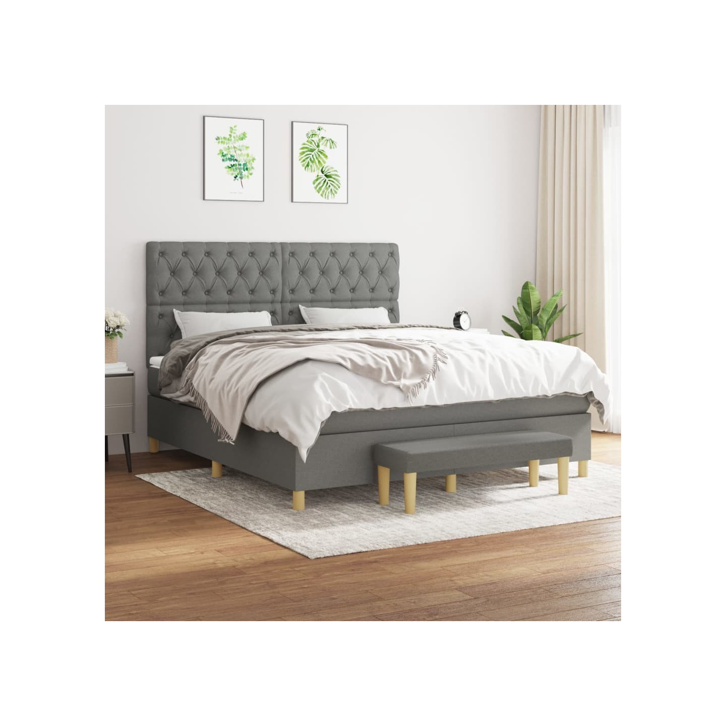 Sommier à lattes de lit avec matelas Gris foncé 160x200cm Tissu