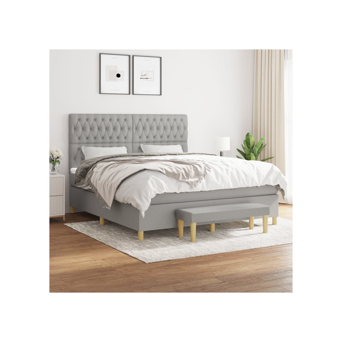 Sommier à lattes de lit avec matelas Gris clair 180x200cm Tissu