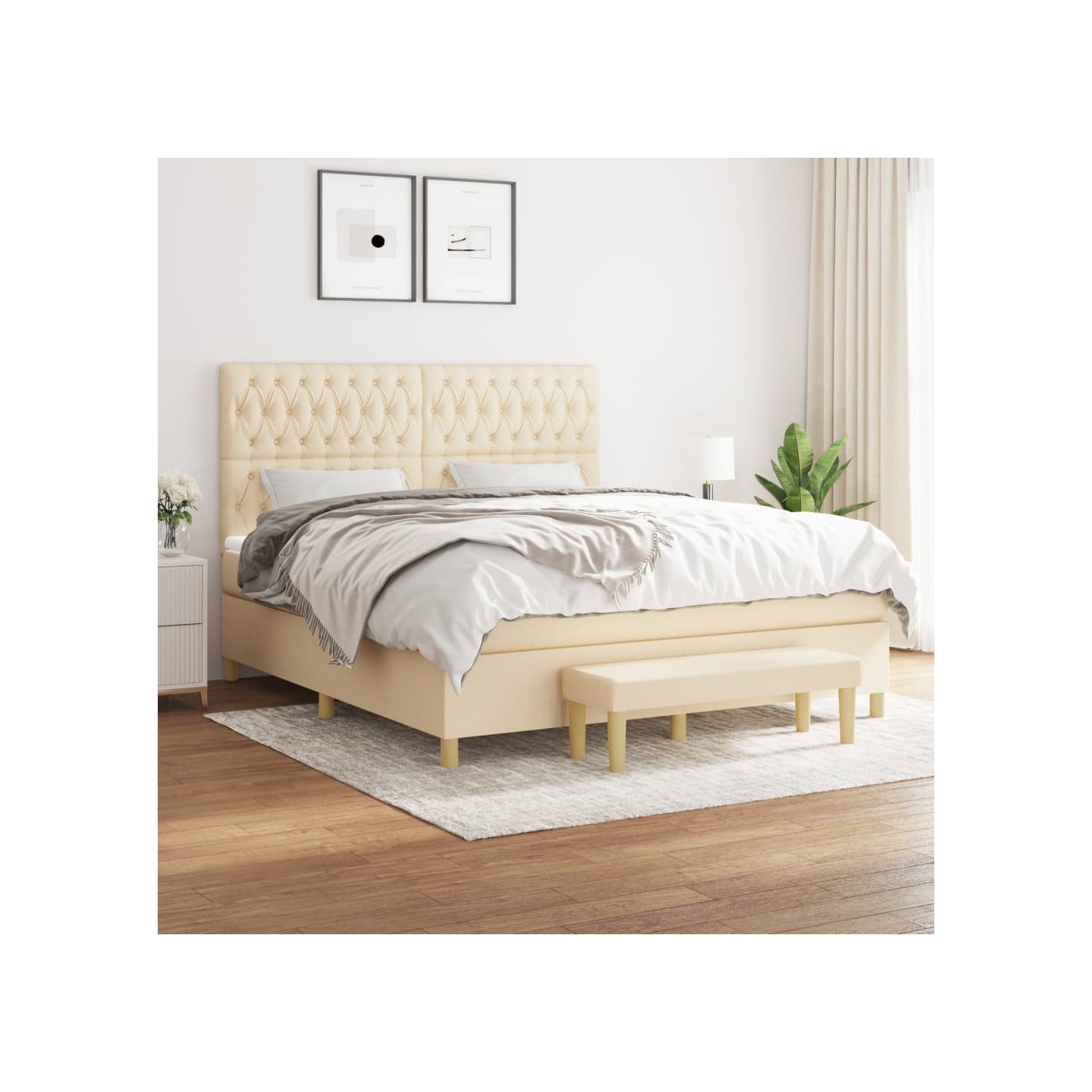 Sommier à lattes de lit avec matelas Crème 180x200 cm Tissu