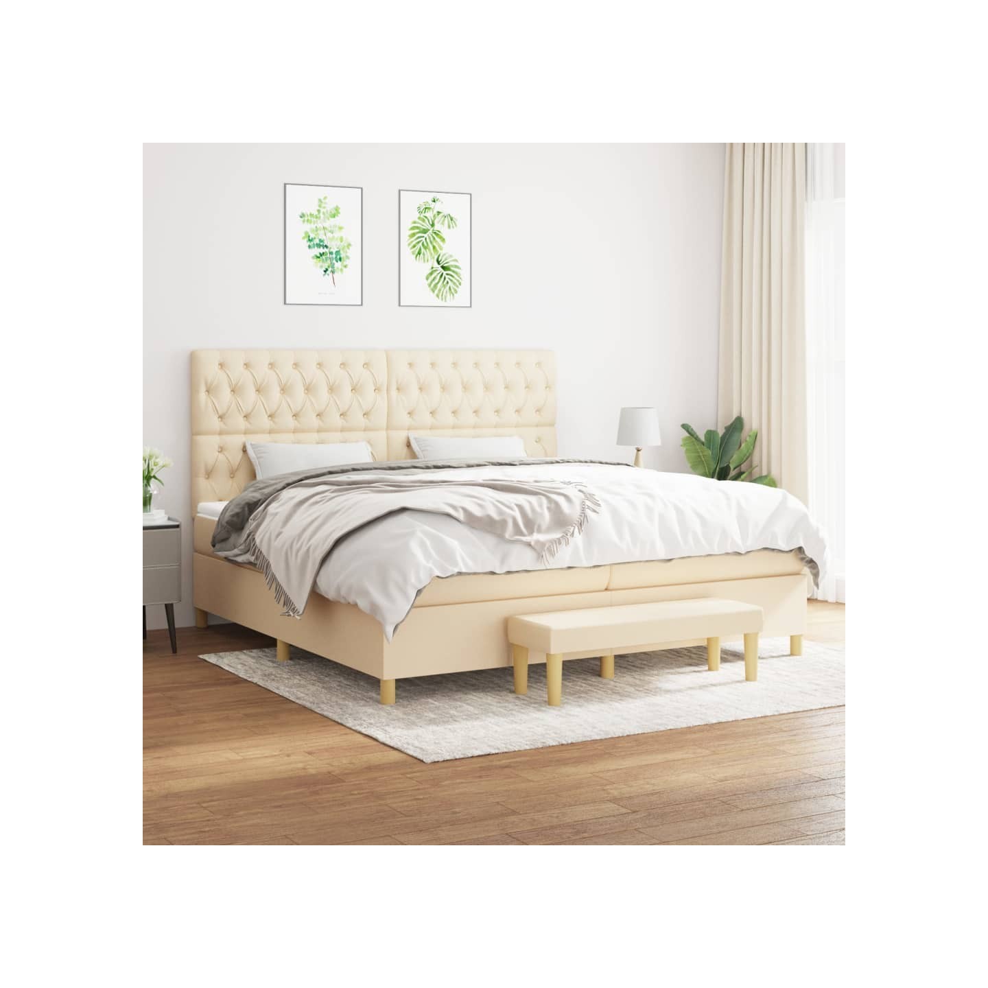 Sommier à lattes de lit avec matelas Crème 200x200 cm Tissu