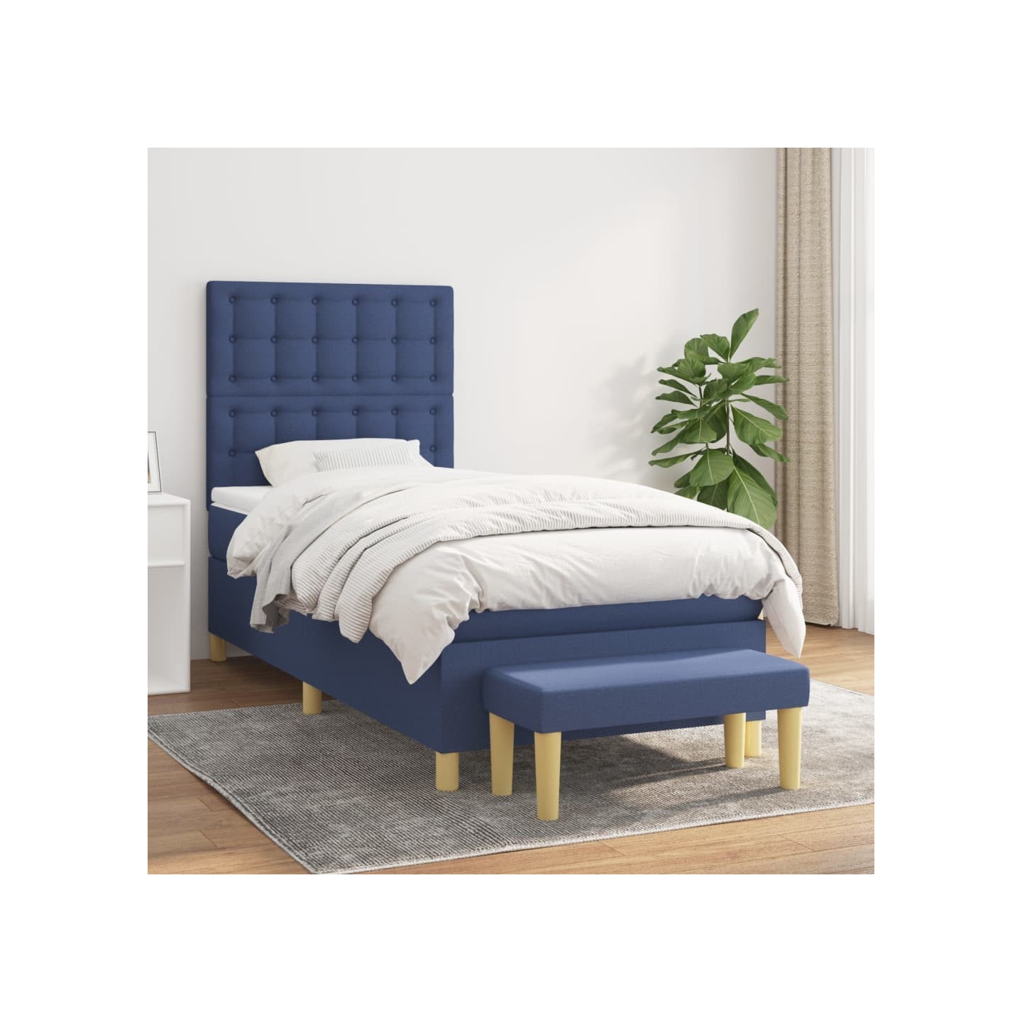 Sommier à lattes de lit avec matelas Bleu 90x190 cm Tissu