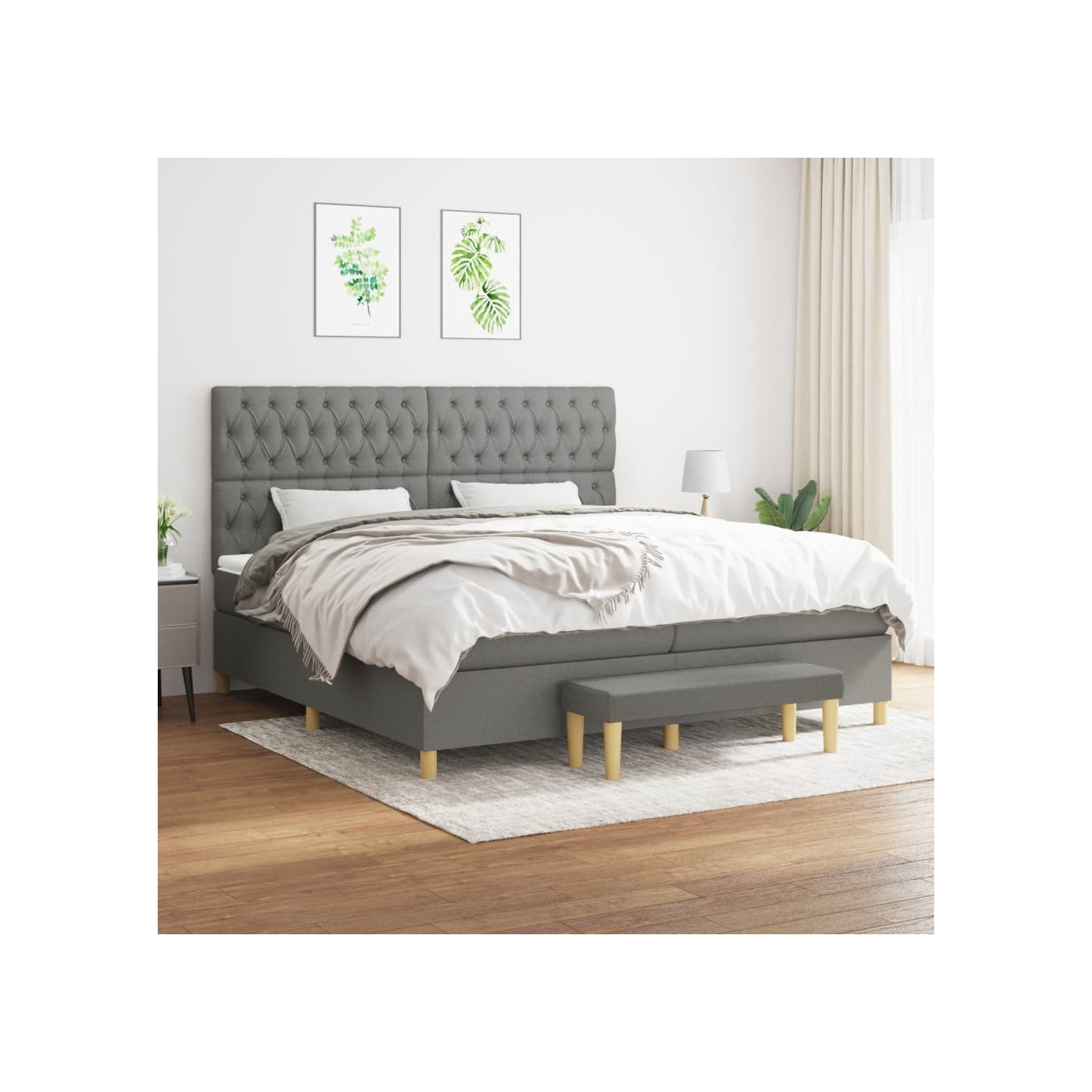 Sommier à lattes de lit avec matelas Gris foncé 200x200cm Tissu