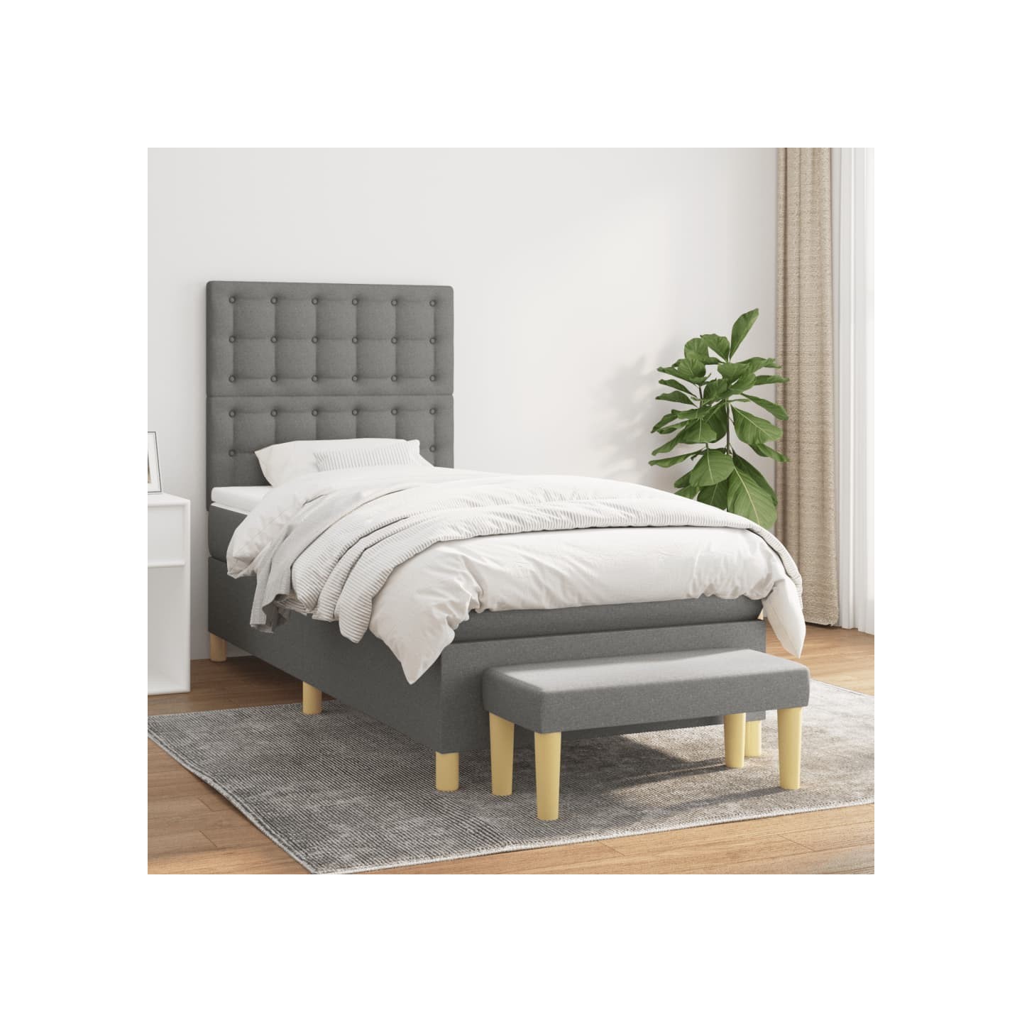 Sommier à lattes de lit et matelas Gris foncé 90x190 cm Tissu