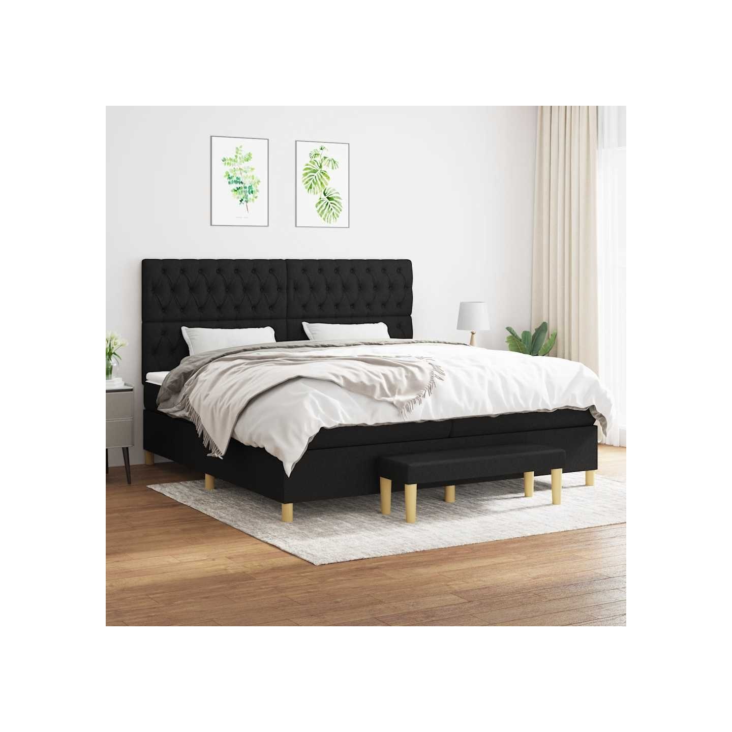 Sommier à lattes de lit avec matelas Noir 200x200 cm Tissu
