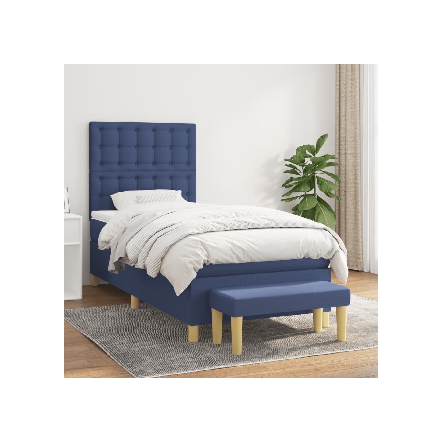 Sommier à lattes de lit avec matelas Bleu 90x200 cm Tissu