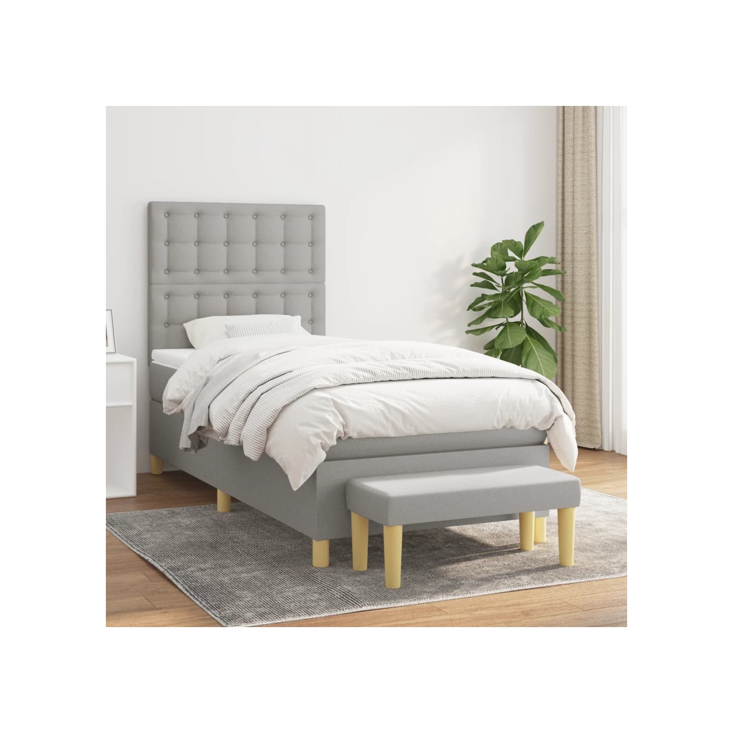 Sommier à lattes de lit avec matelas Gris clair 100x200cm Tissu