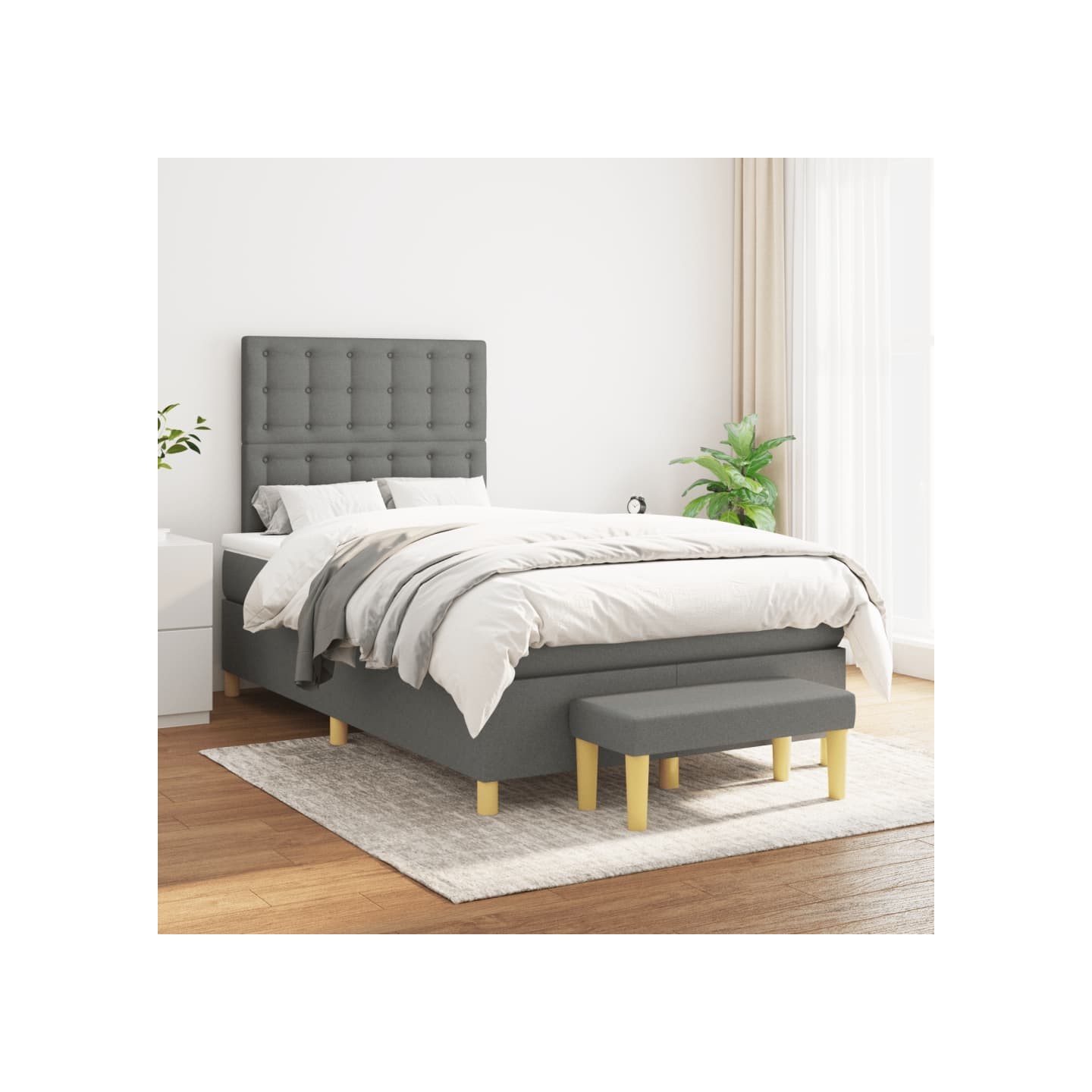Sommier à lattes de lit avec matelas Gris foncé 120x200cm Tissu