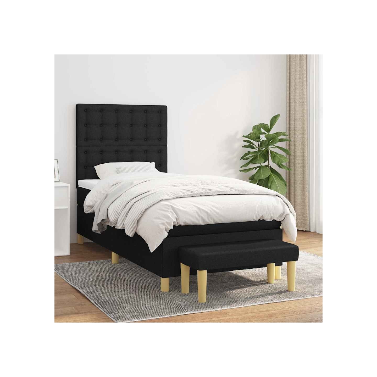 Sommier à lattes de lit avec matelas Noir 100x200 cm Tissu