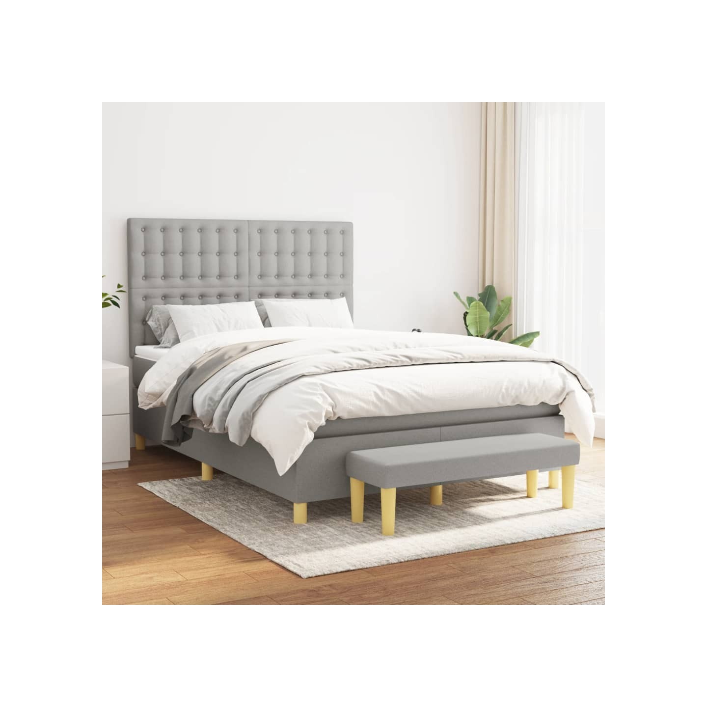 Sommier à lattes de lit avec matelas Gris clair 140x190cm Tissu
