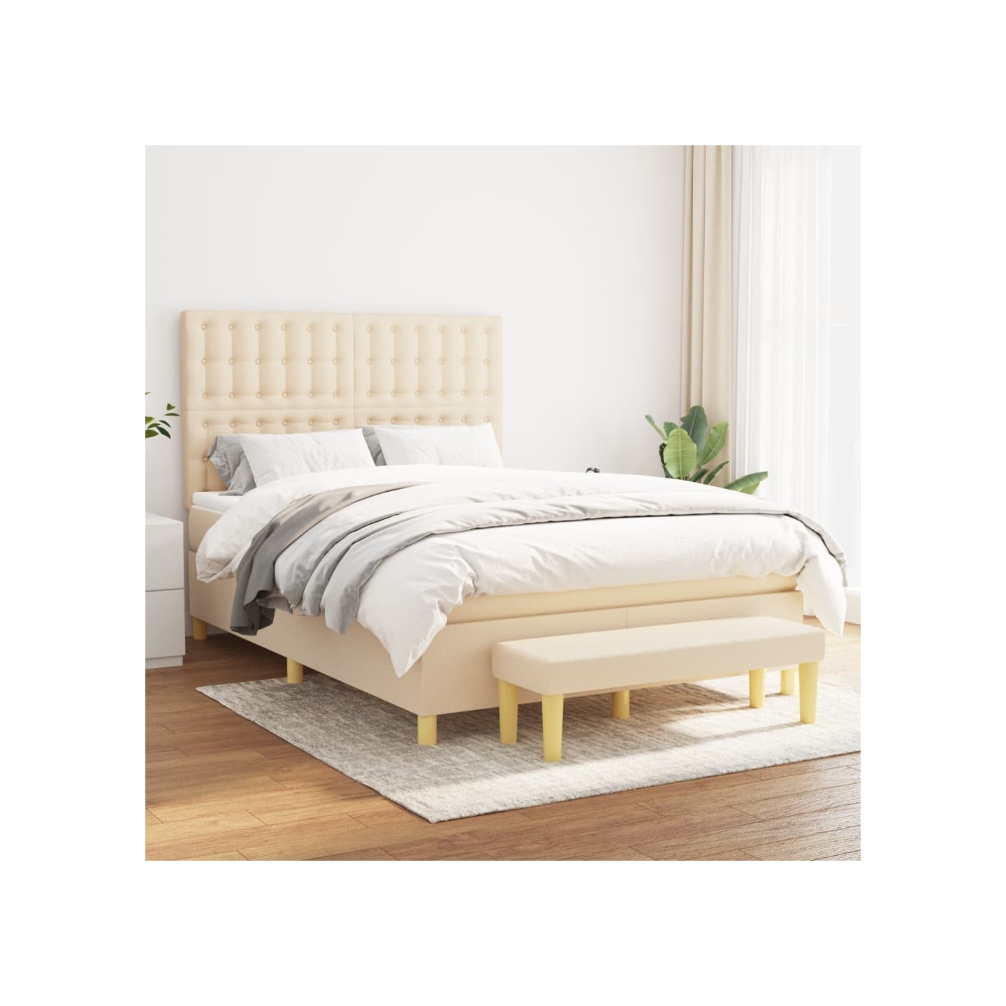 Sommier à lattes de lit avec matelas Crème 140x190 cm Tissu