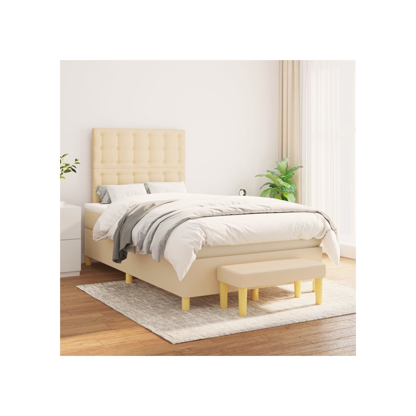 Sommier à lattes de lit avec matelas Crème 120x200 cm Tissu