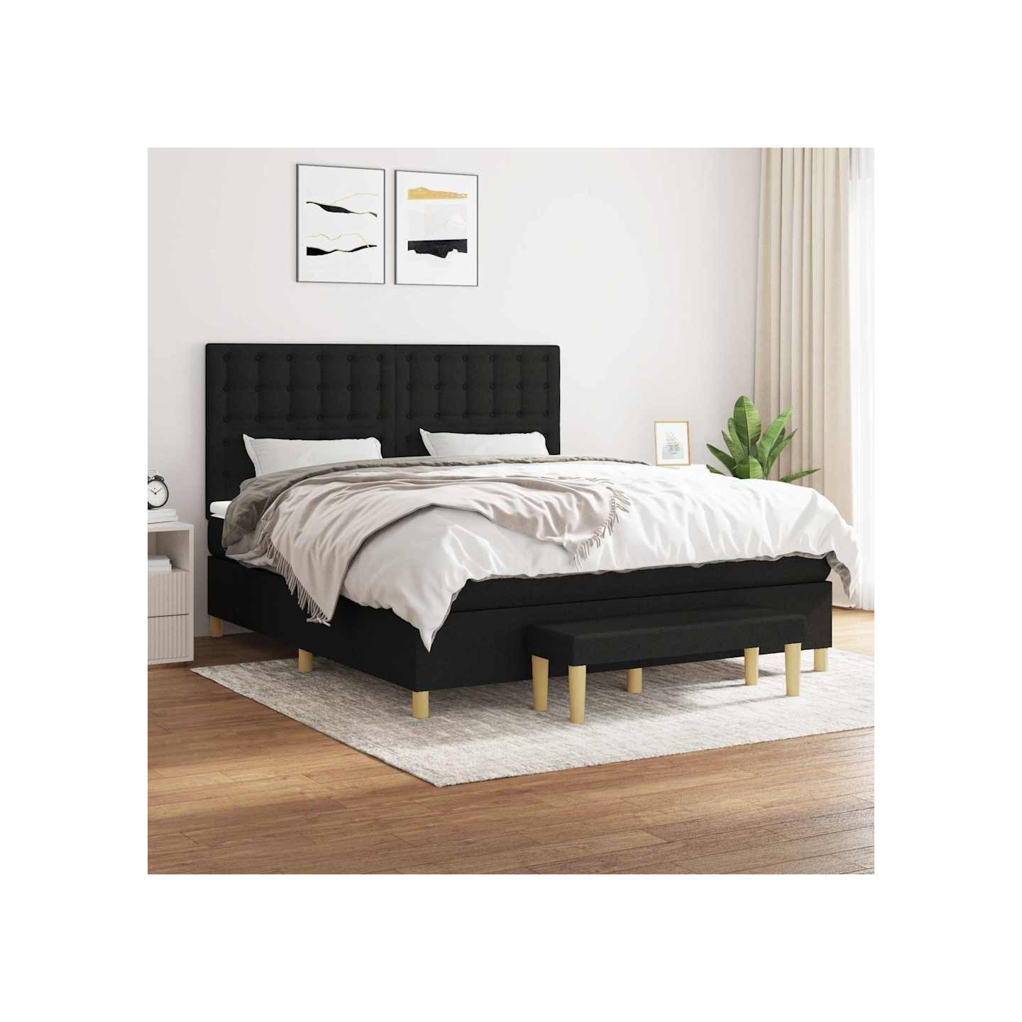 Sommier à lattes de lit avec matelas Noir 160x200 cm Tissu