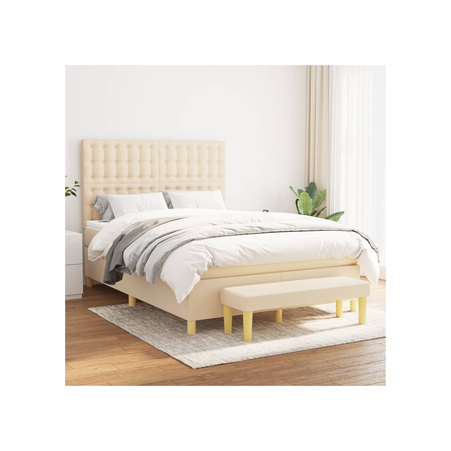 Sommier à lattes de lit avec matelas Crème 140x200 cm Tissu