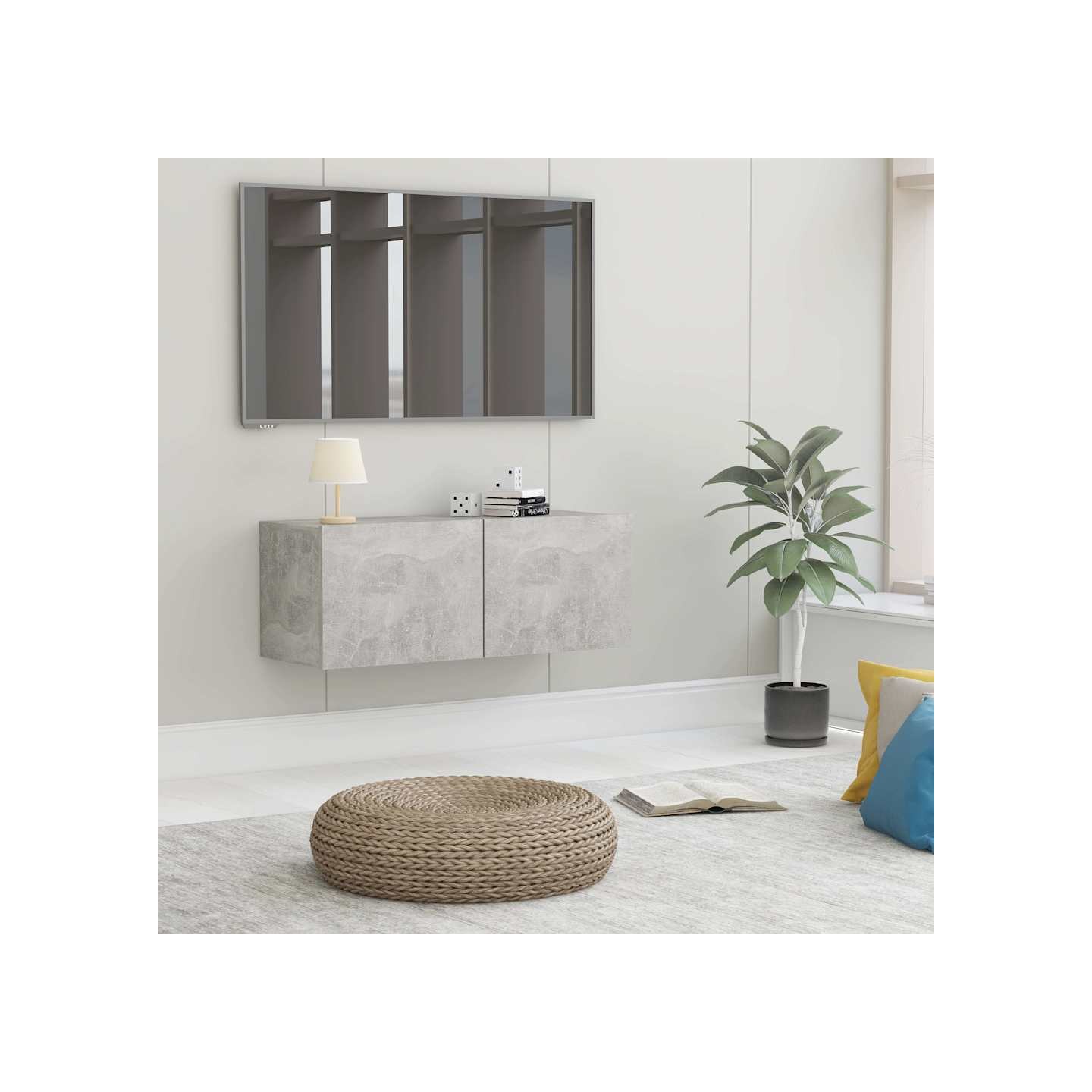 Meuble TV Gris béton 80x30x30 cm Bois d’ingénierie