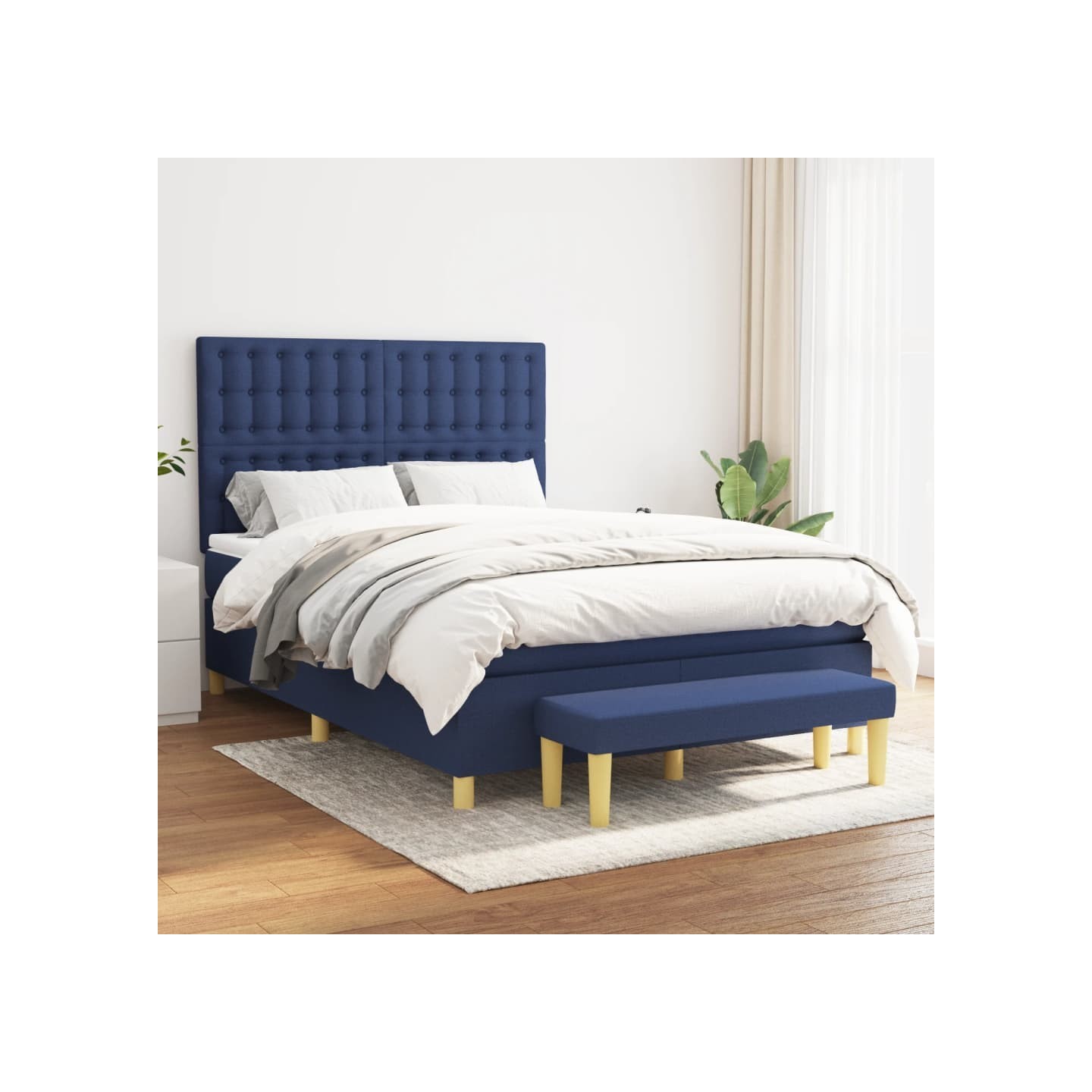 Sommier à lattes de lit avec matelas Bleu 140x200 cm Tissu