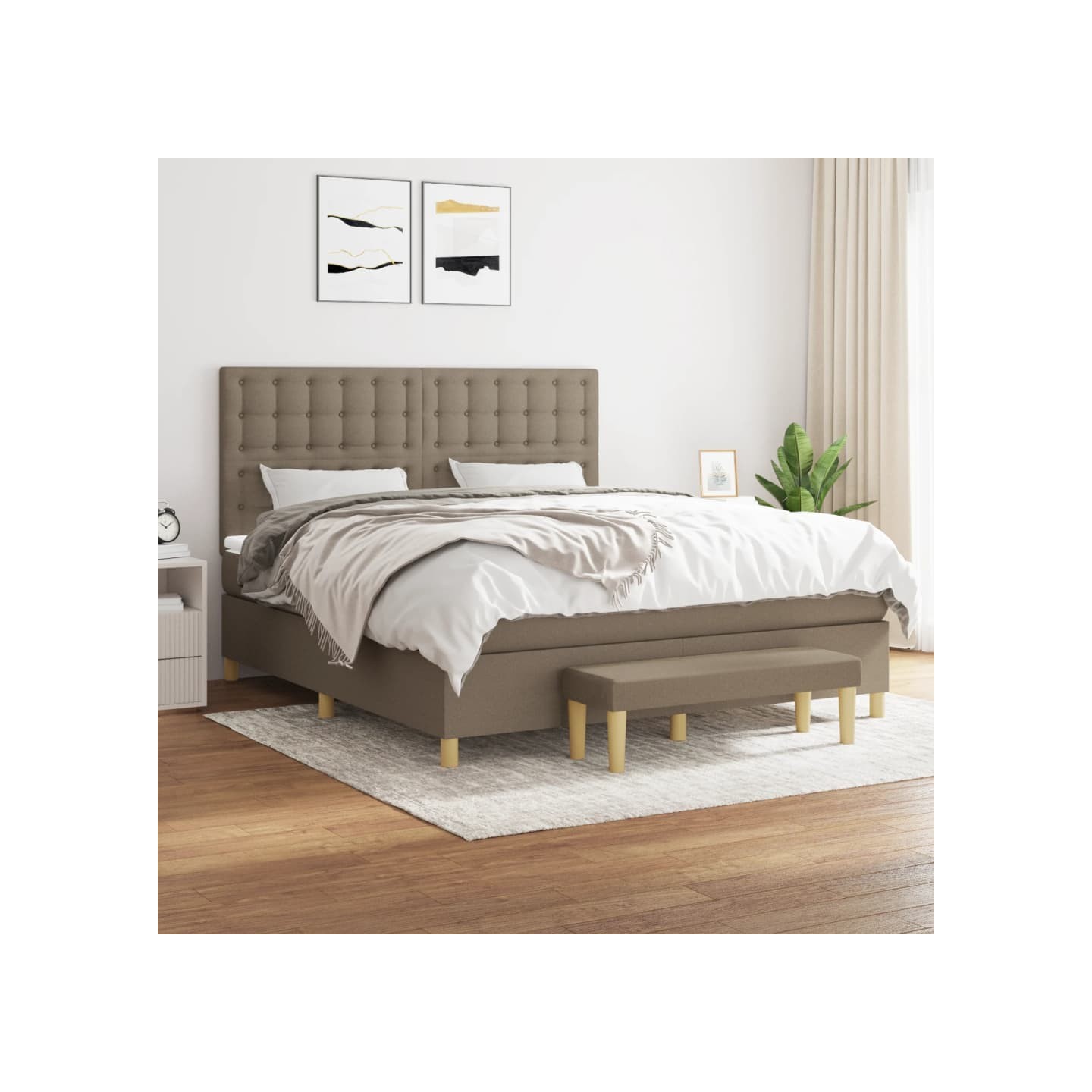 Sommier à lattes de lit avec matelas Taupe 180x200 cm Tissu