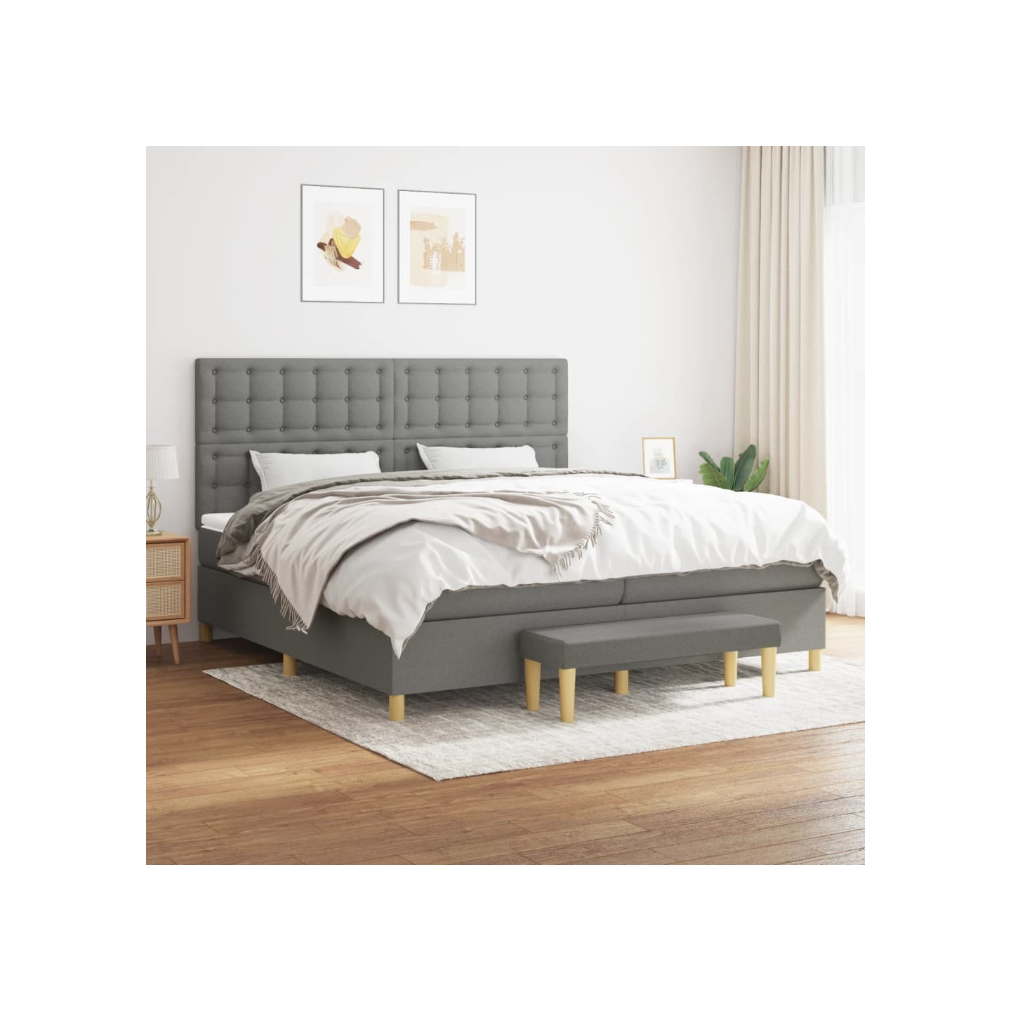 Sommier à lattes de lit avec matelas Gris foncé 200x200cm Tissu