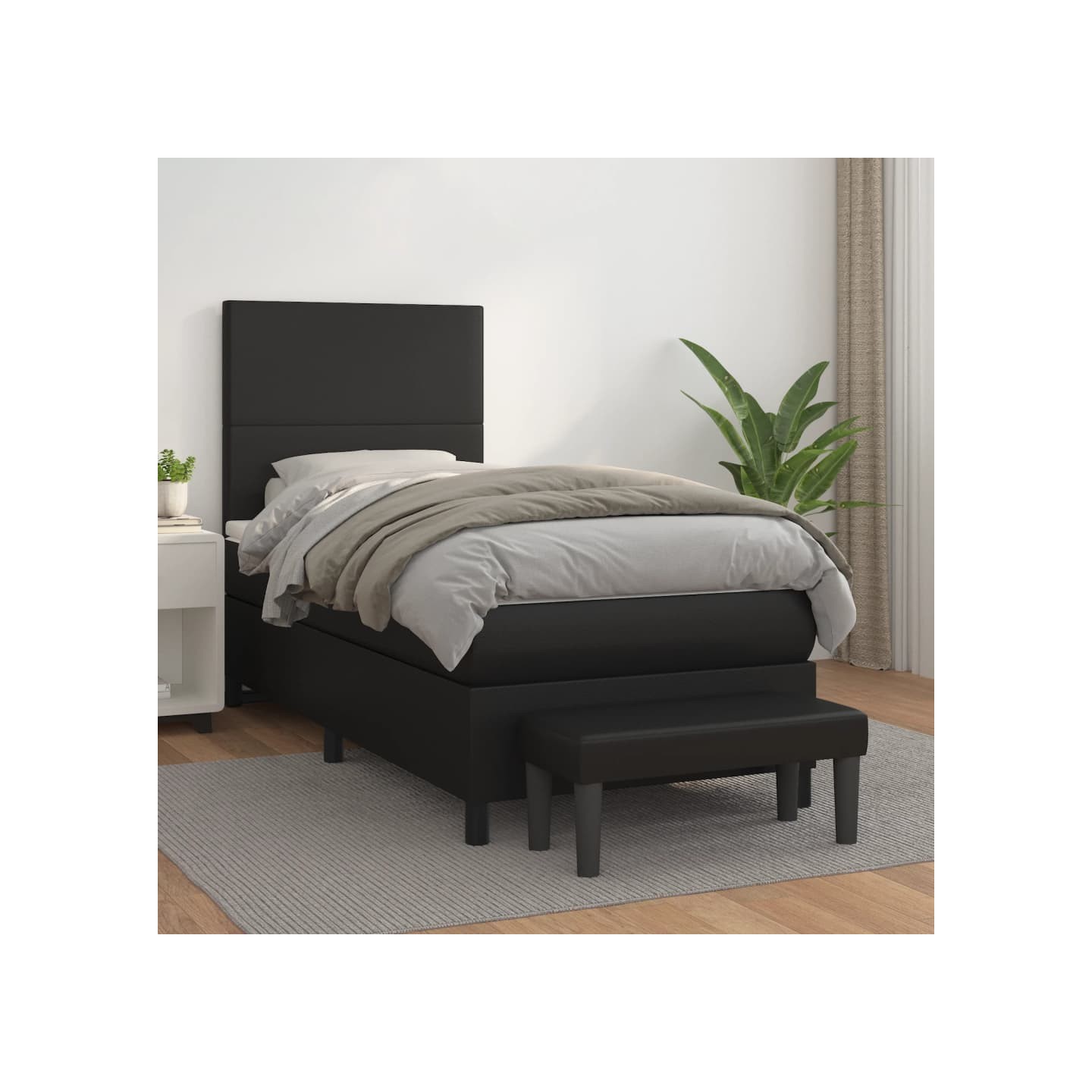 Sommier à lattes de lit avec matelas Noir 90x190 cm Similicuir