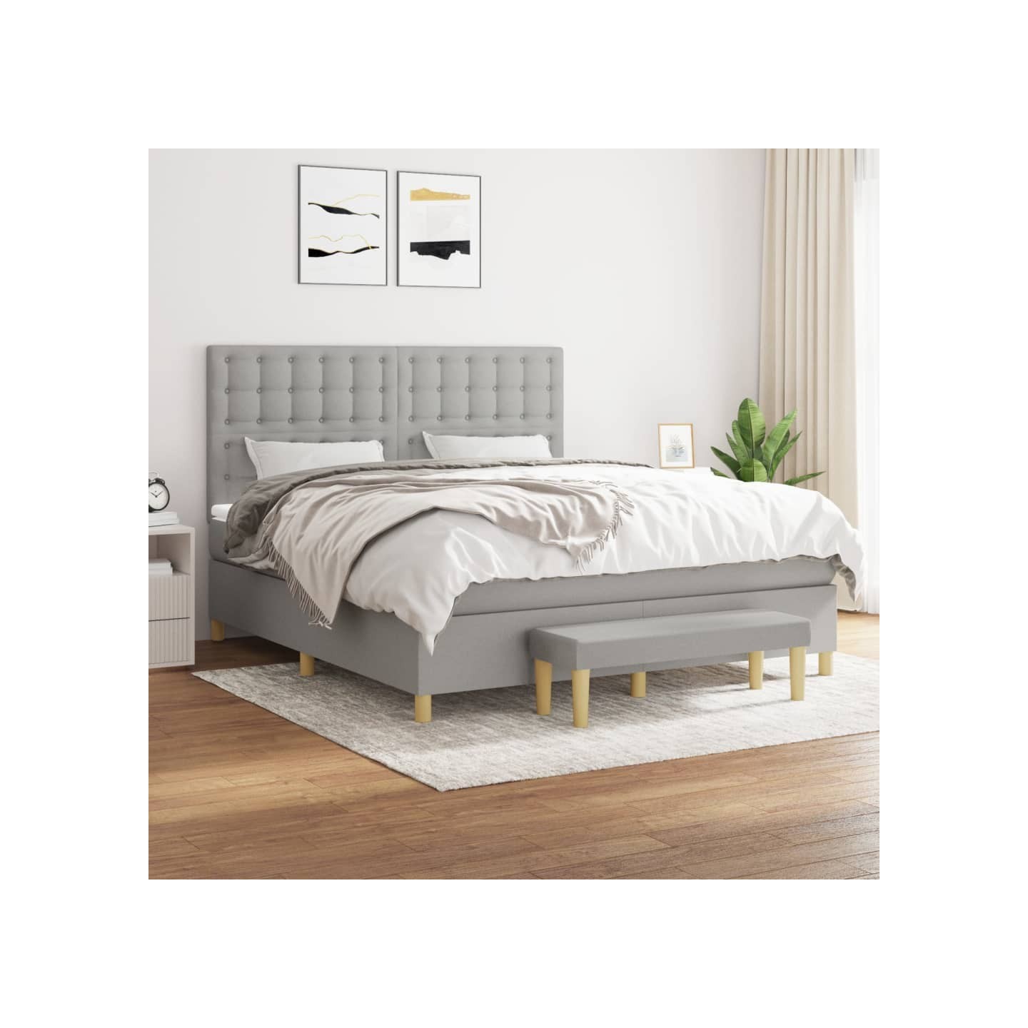 Sommier à lattes de lit avec matelas Gris clair 180x200cm Tissu