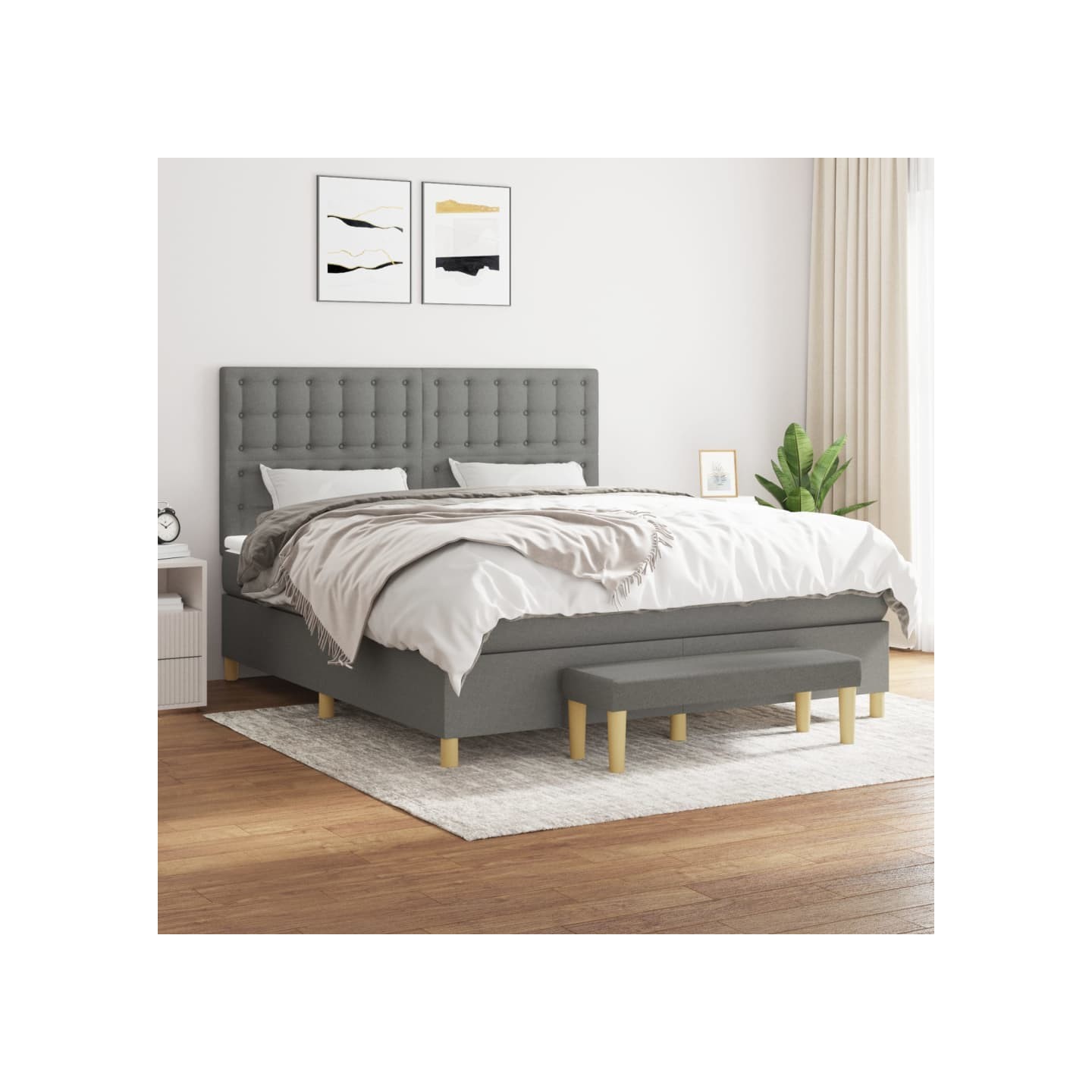 Sommier à lattes de lit avec matelas Gris foncé 180x200cm Tissu