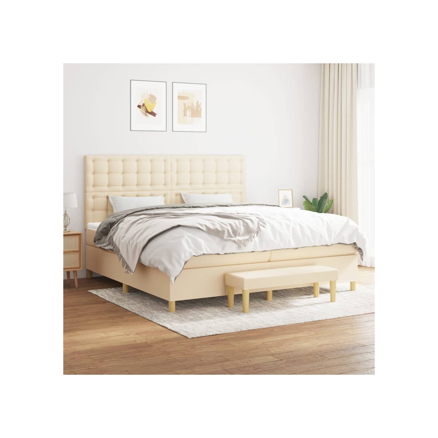Sommier à lattes de lit avec matelas Crème 200x200 cm Tissu