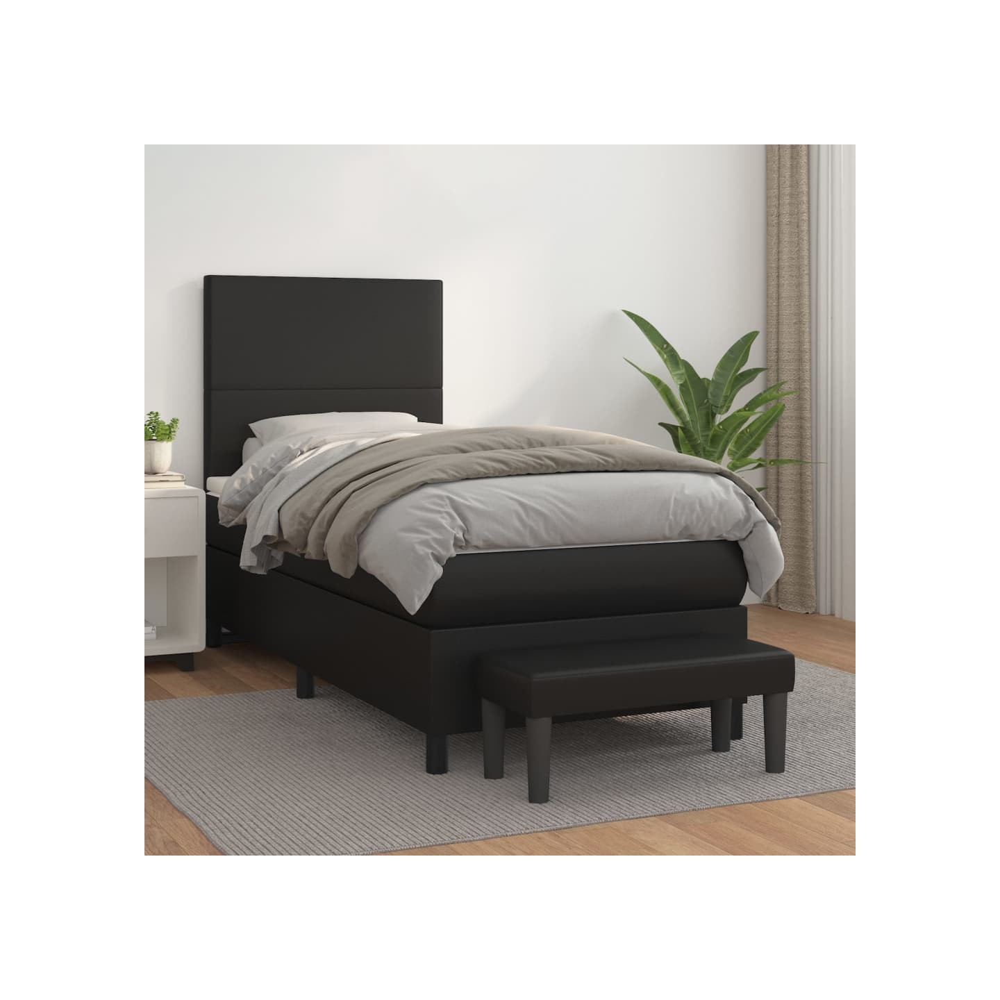 Sommier à lattes de lit avec matelas Noir 100x200 cm Similicuir