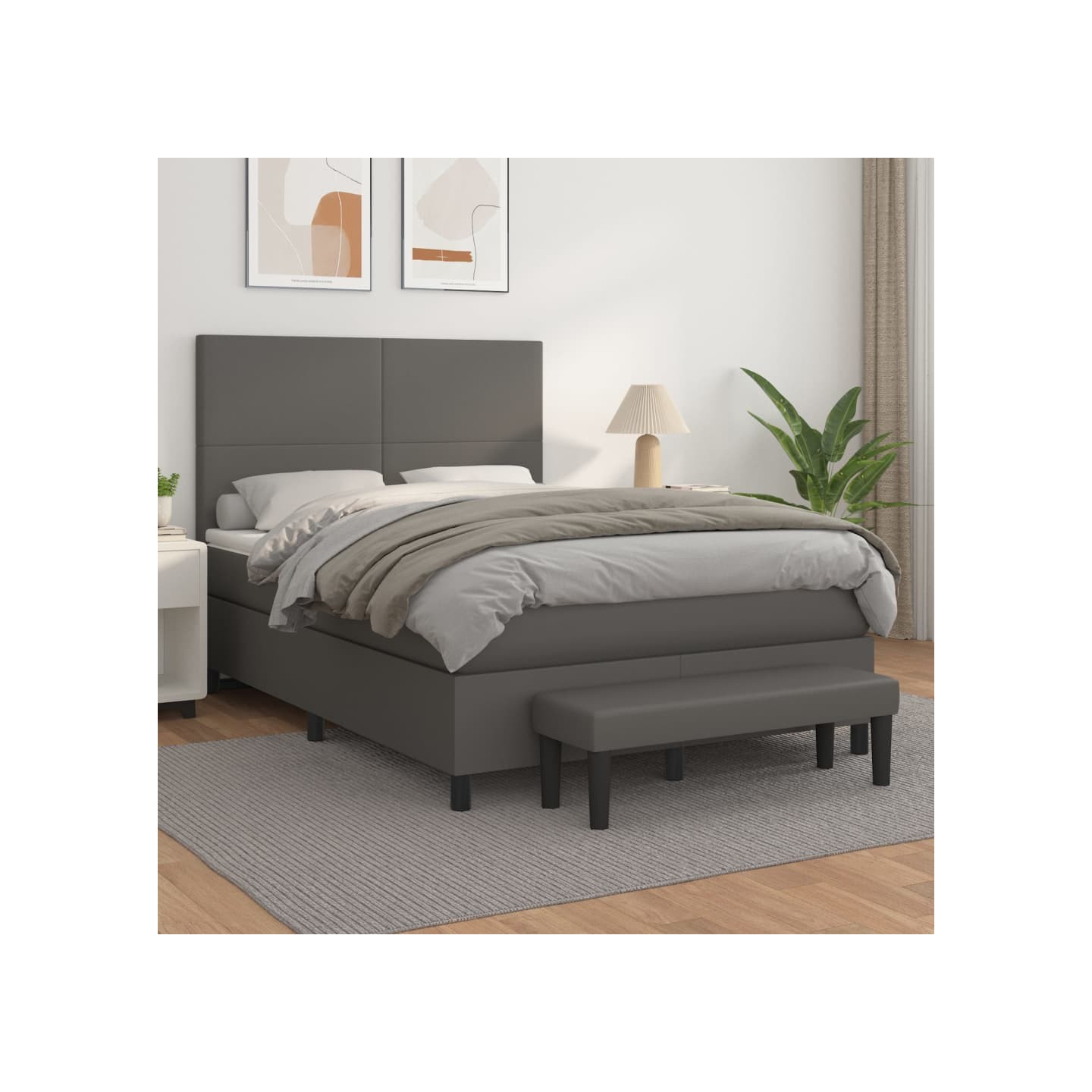 Sommier à lattes de lit avec matelas Gris 140x190 cm Similicuir