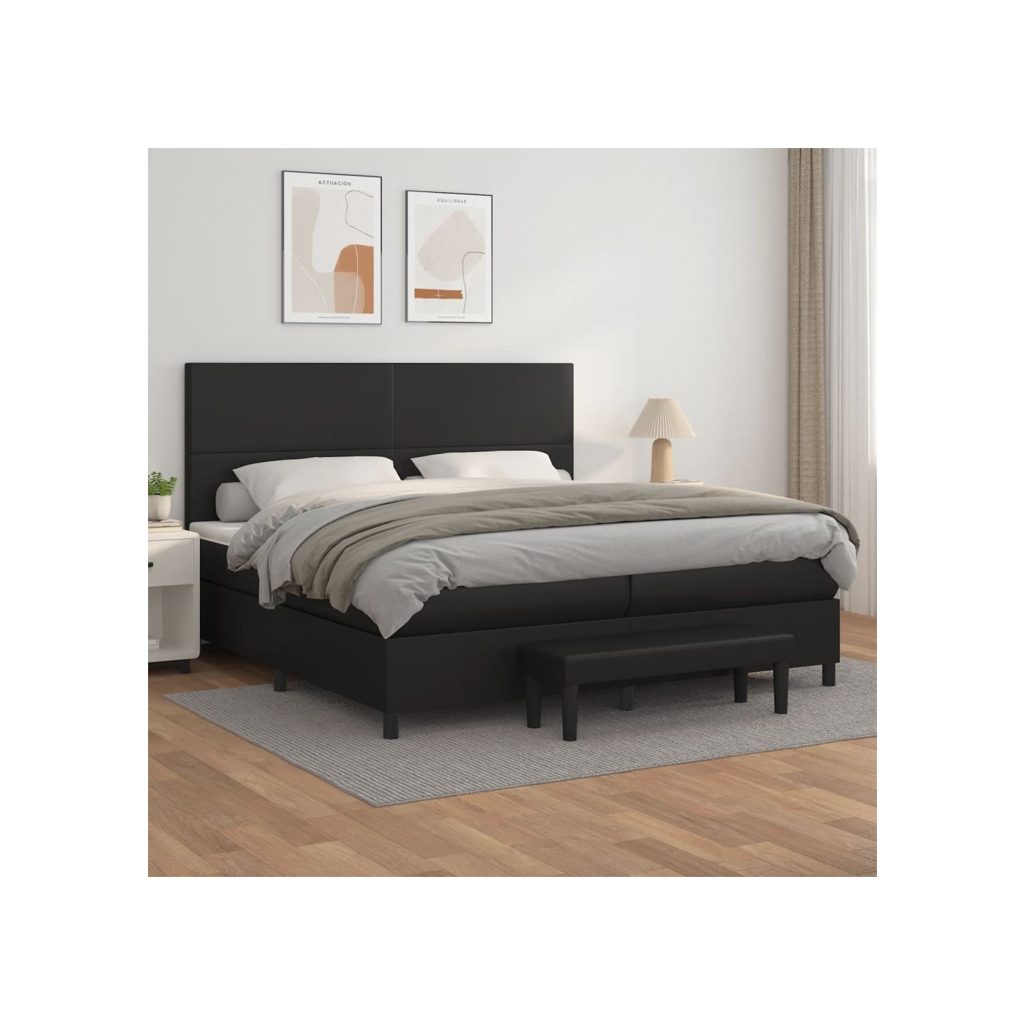 Sommier à lattes de lit avec matelas Noir 200x200 cm Similicuir