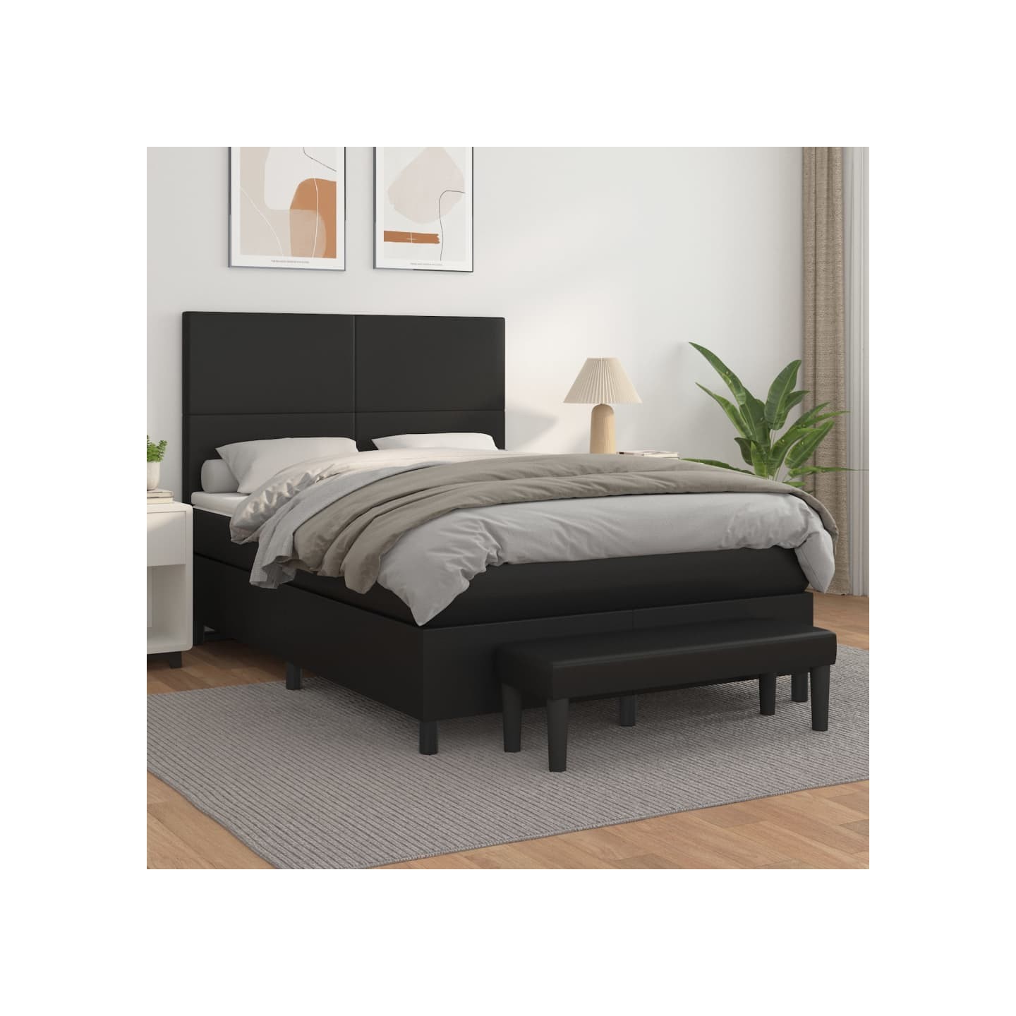 Sommier à lattes de lit avec matelas Noir 140x190 cm Similicuir