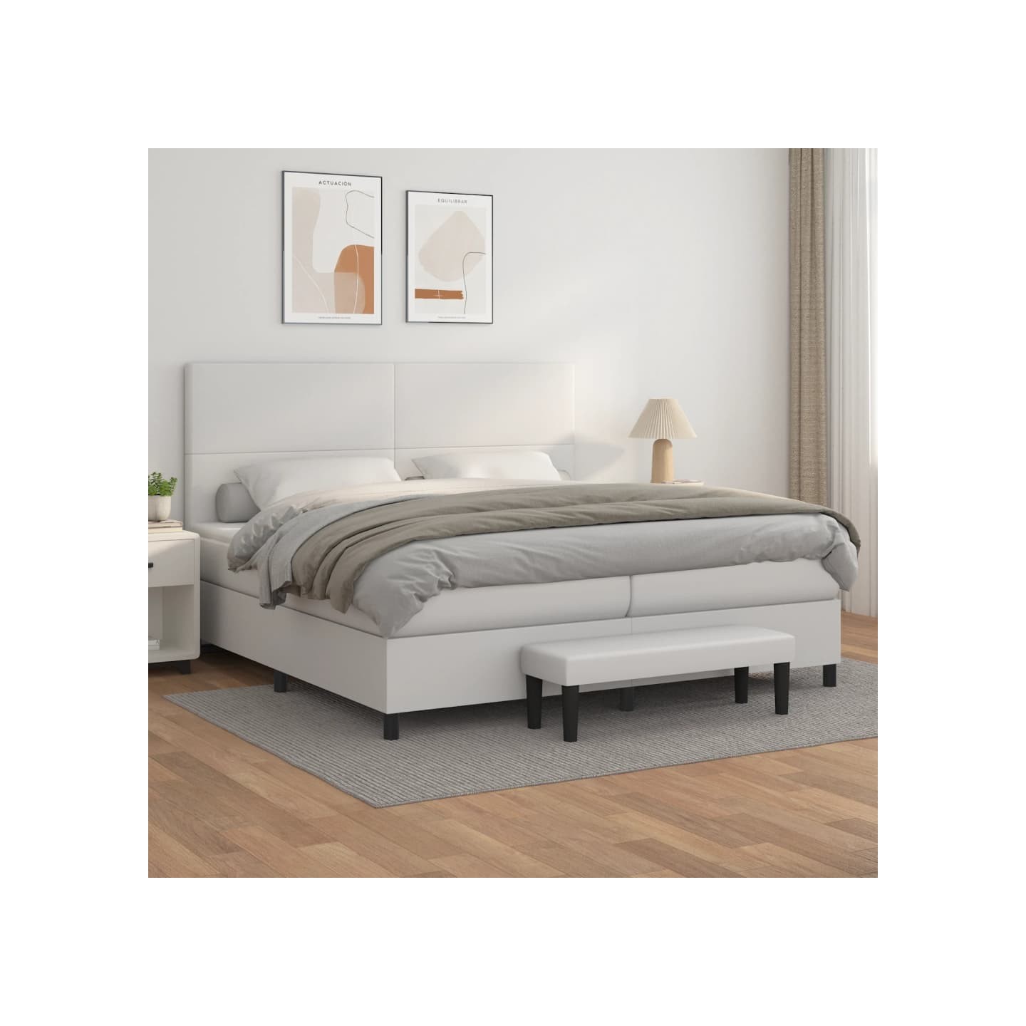 Sommier à lattes de lit avec matelas Blanc 200x200cm Similicuir