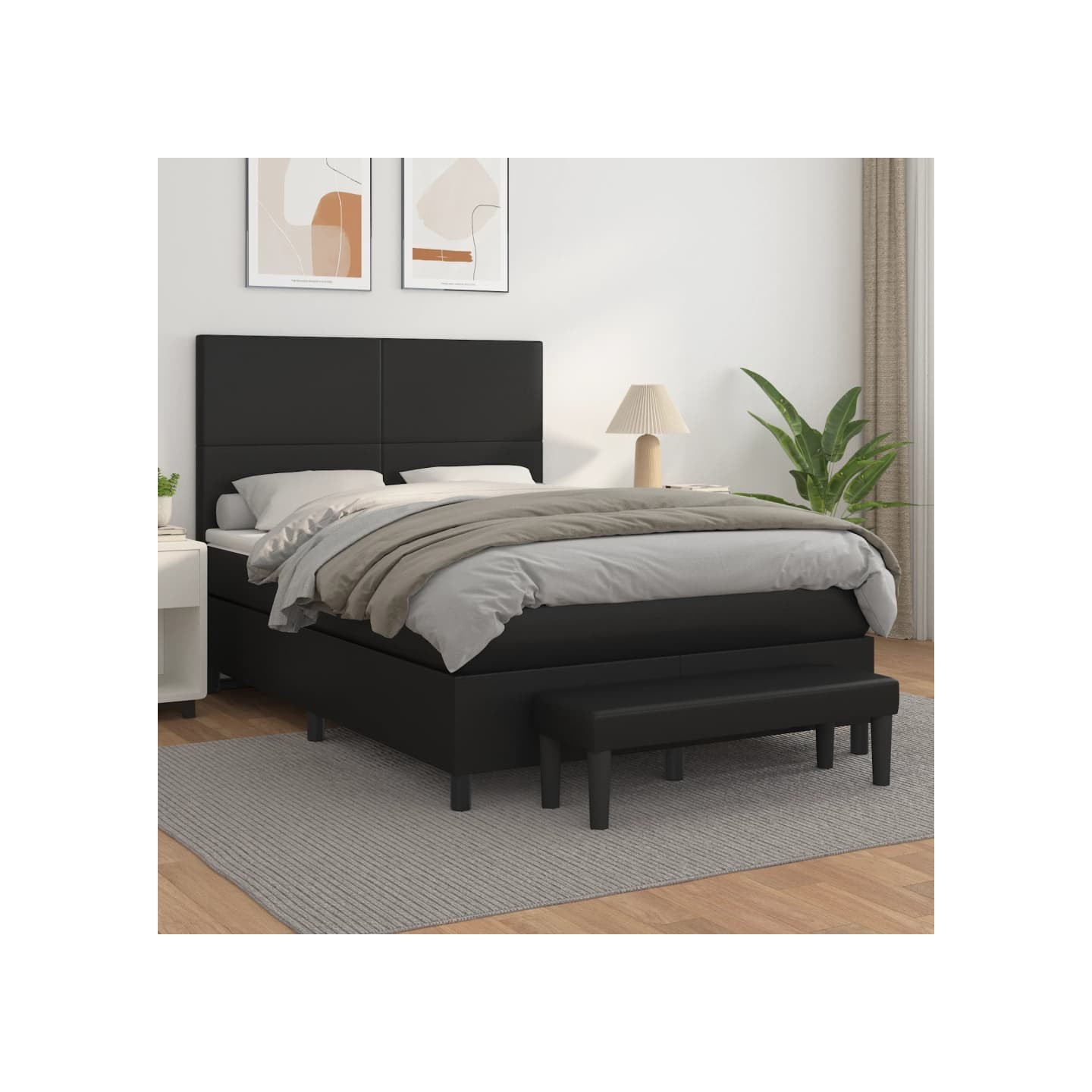Sommier à lattes de lit avec matelas Noir 140x200 cm Similicuir