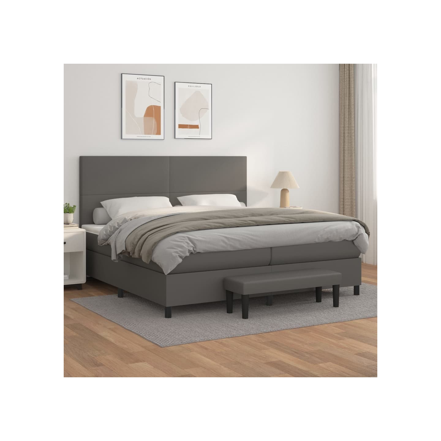 Sommier à lattes de lit avec matelas Gris 200x200 cm Similicuir