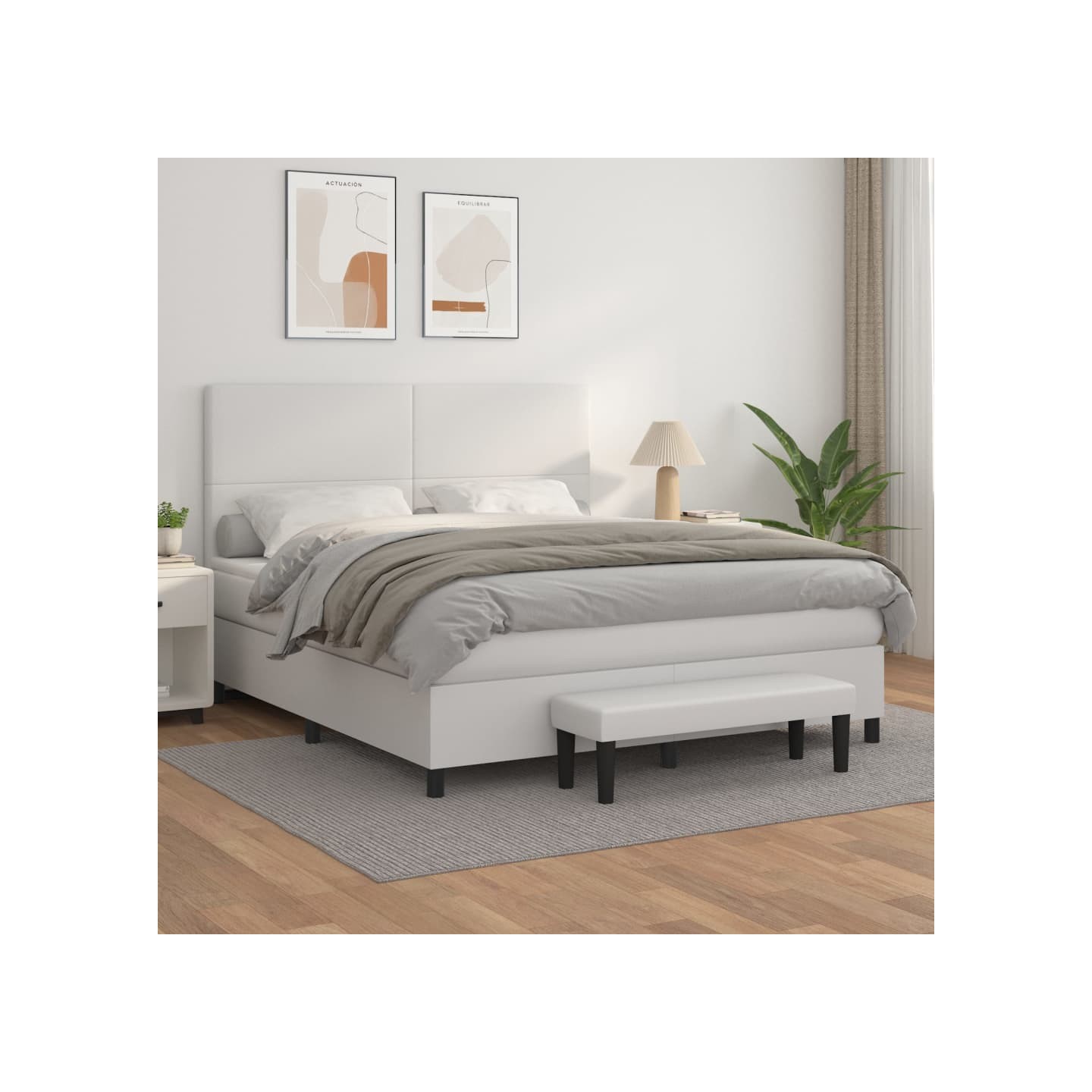 Sommier à lattes de lit avec matelas Blanc 160x200cm Similicuir