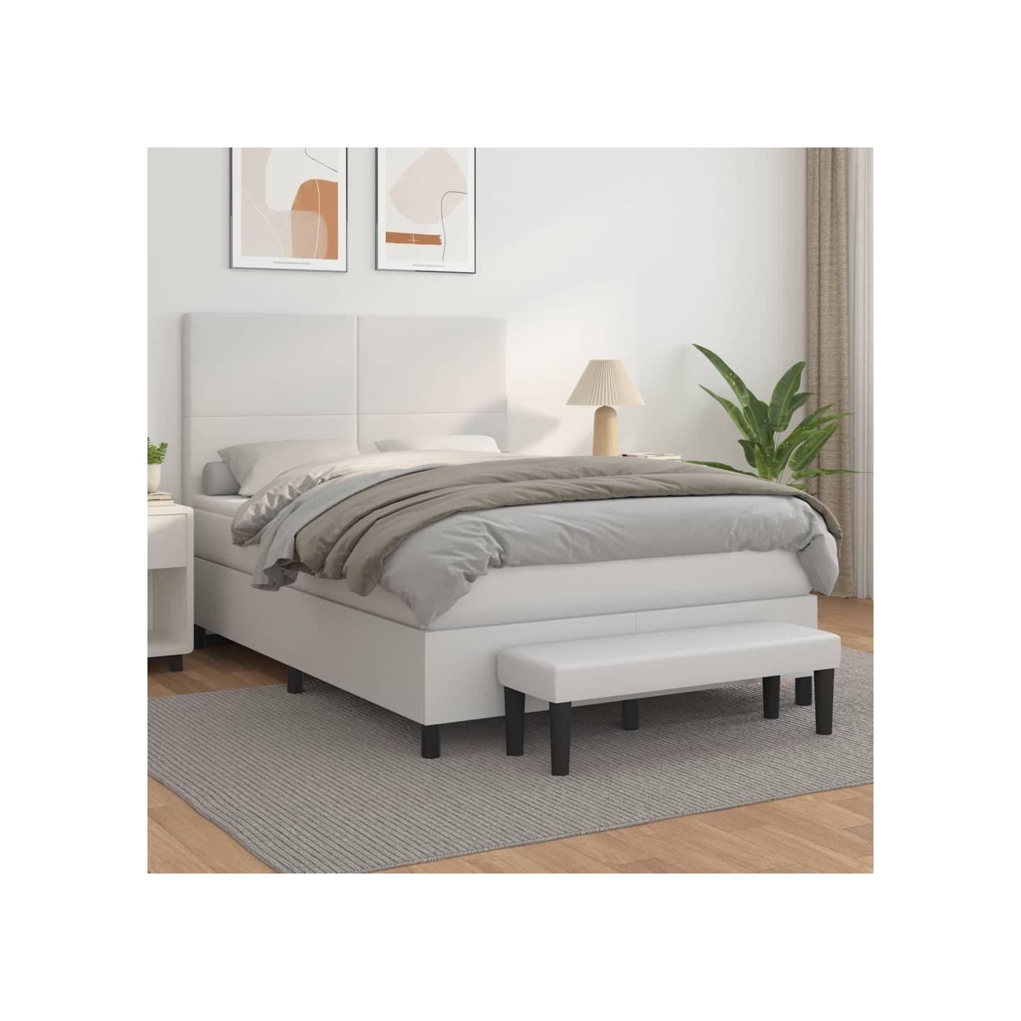Sommier à lattes de lit avec matelas Blanc 140x200cm Similicuir